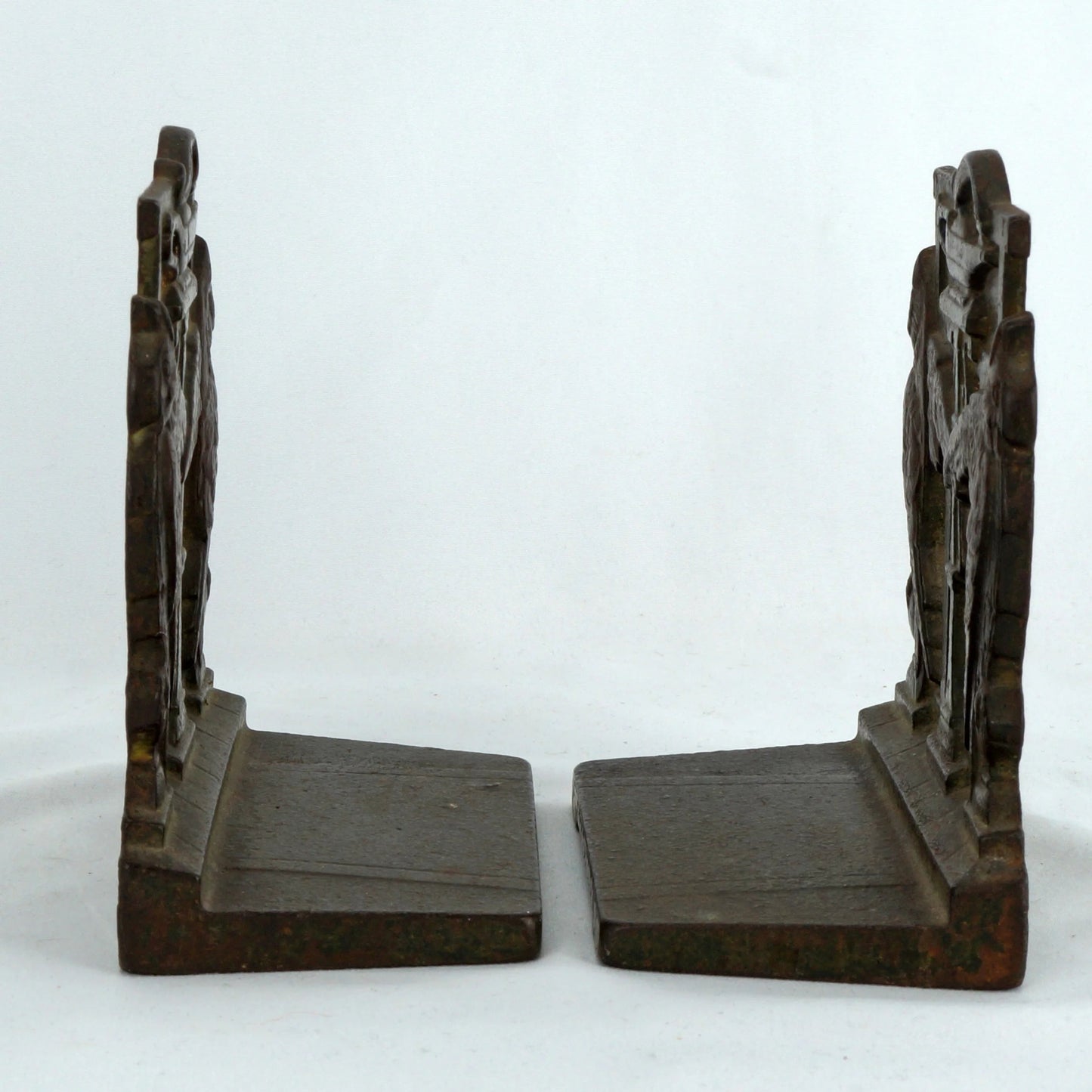 Pair of Lamp of Knowledge Bookends Cast Iron Judd 1926 - Bear and Raven Antiques