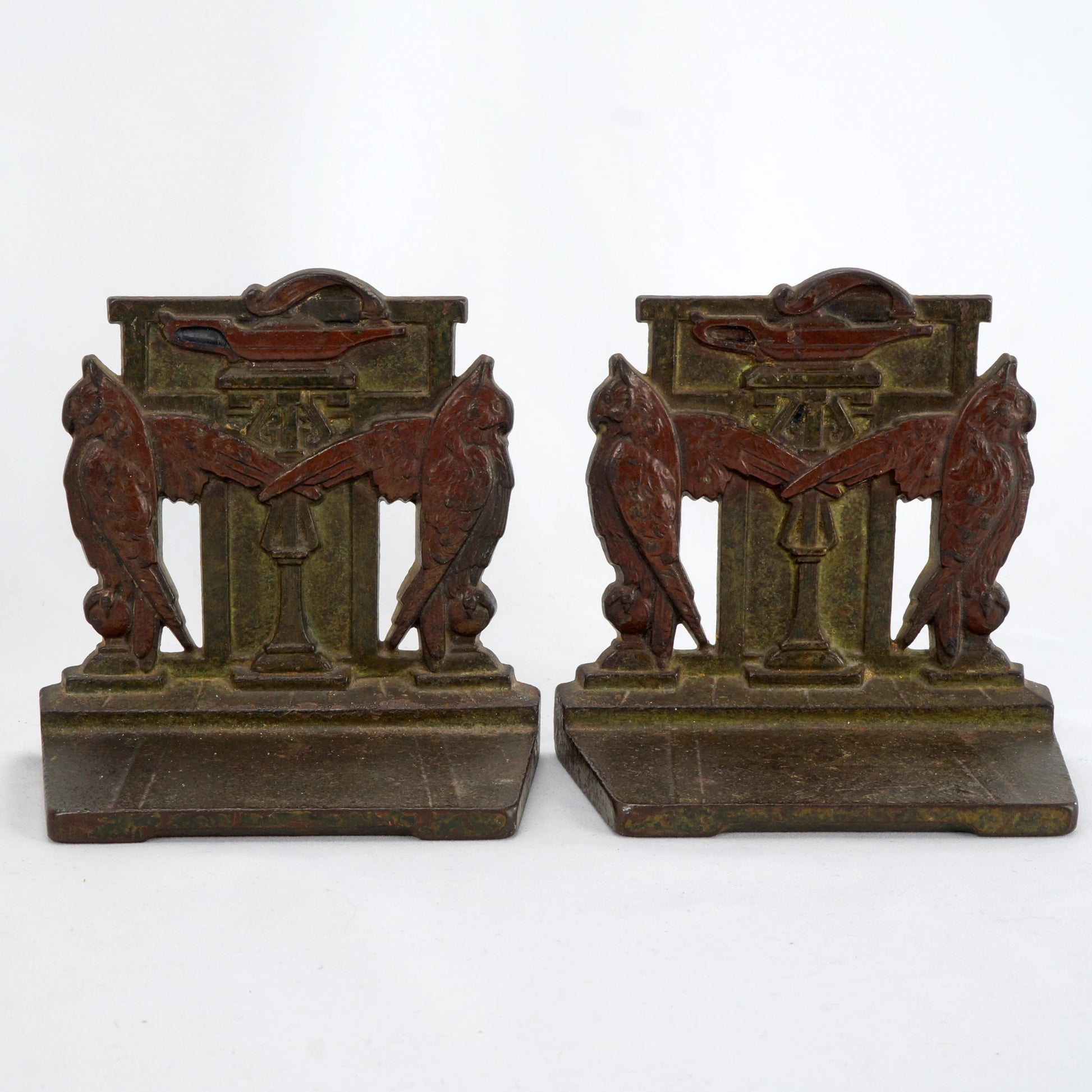 Pair of Lamp of Knowledge Bookends Cast Iron Judd 1926 - Bear and Raven Antiques