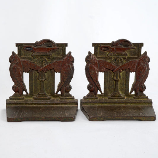 Pair of Lamp of Knowledge Bookends Cast Iron Judd 1926 - Bear and Raven Antiques