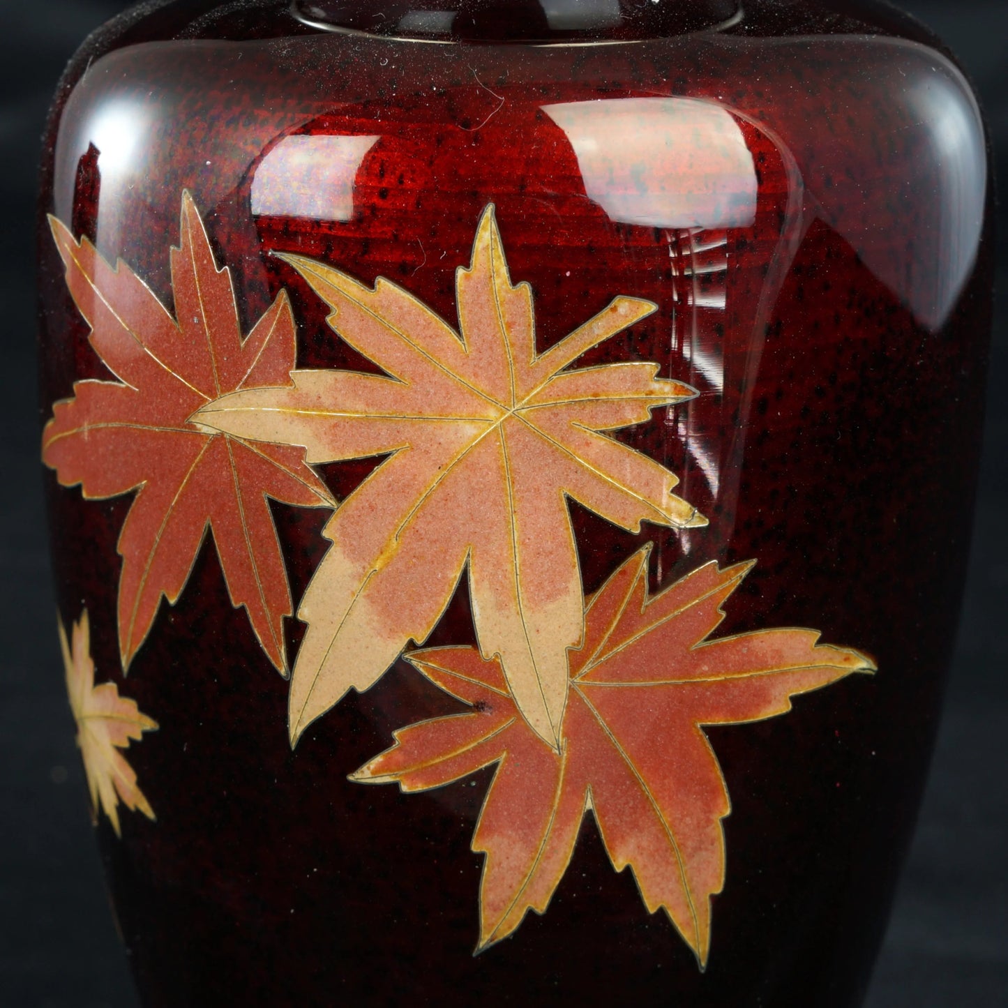 Pair of Mid Century Ando Sato Japanese Cloisonné Maple Leaf Vases - Bear and Raven Antiques