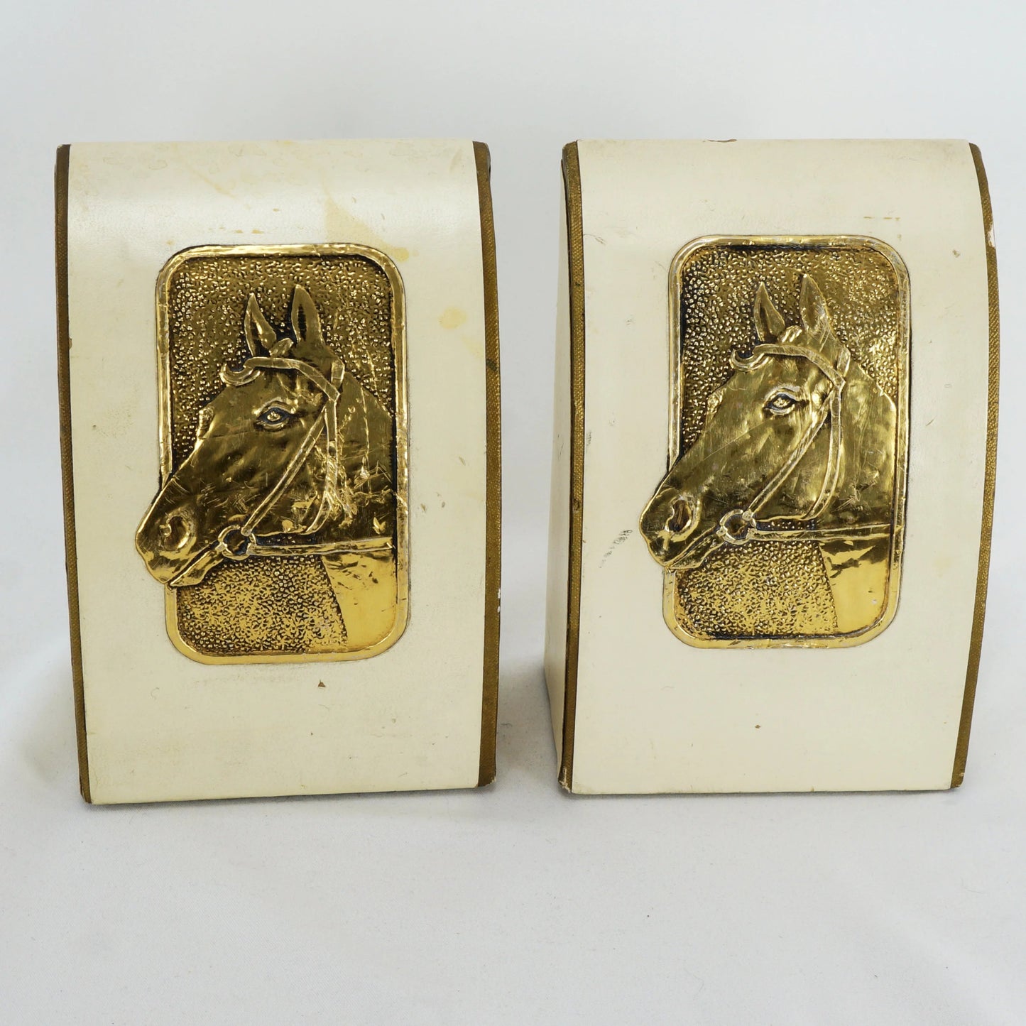 Pair of Mid Century Horse Leather - Wrapped Bookends - Bear and Raven Antiques