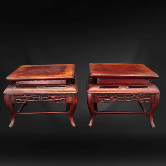 Pair of Vintage Chinese Elevated Rosewood Stands - Bear and Raven Antiques