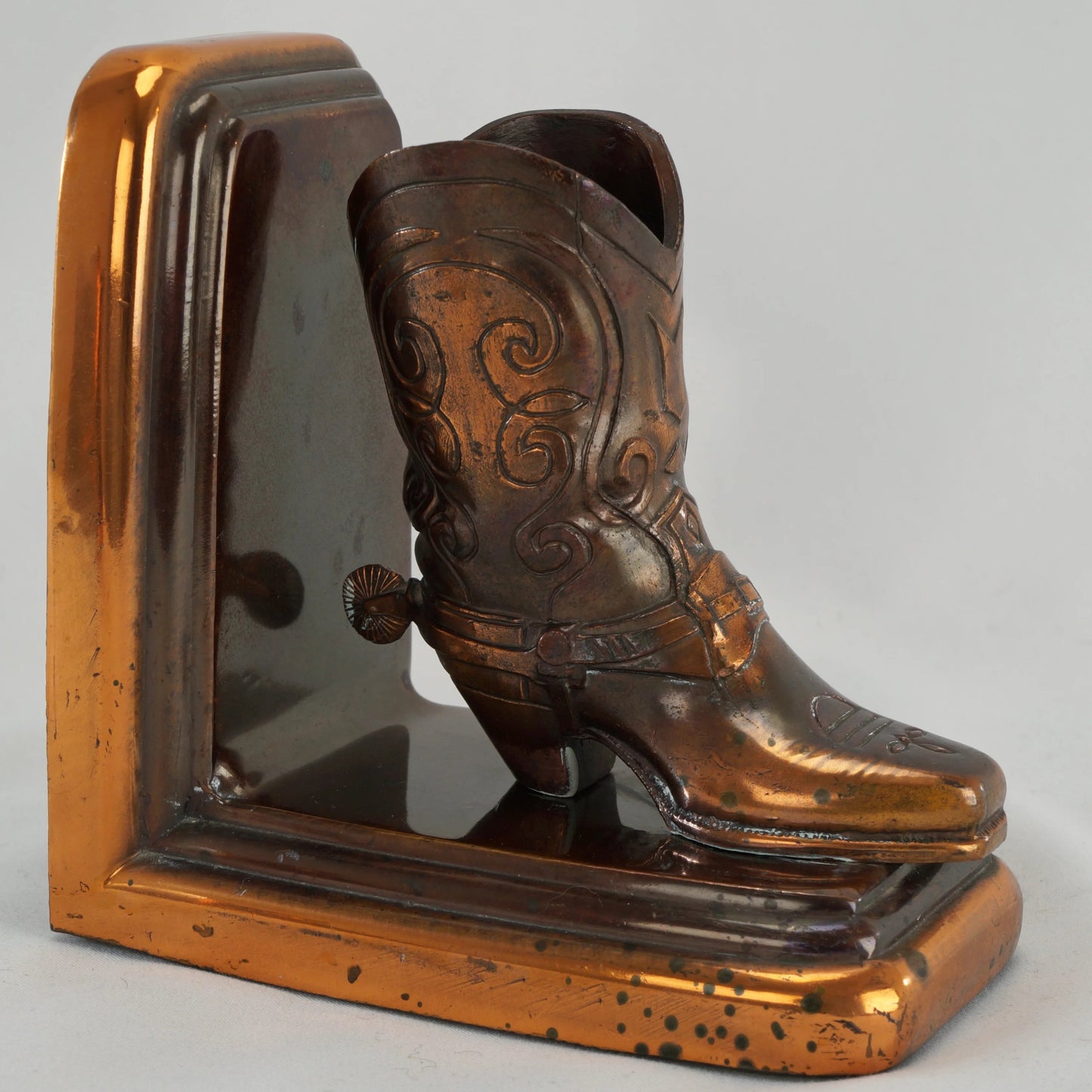 Pair of Vintage Cowboy Boot Copper Patina Bookends 1950's - Bear and Raven Antiques