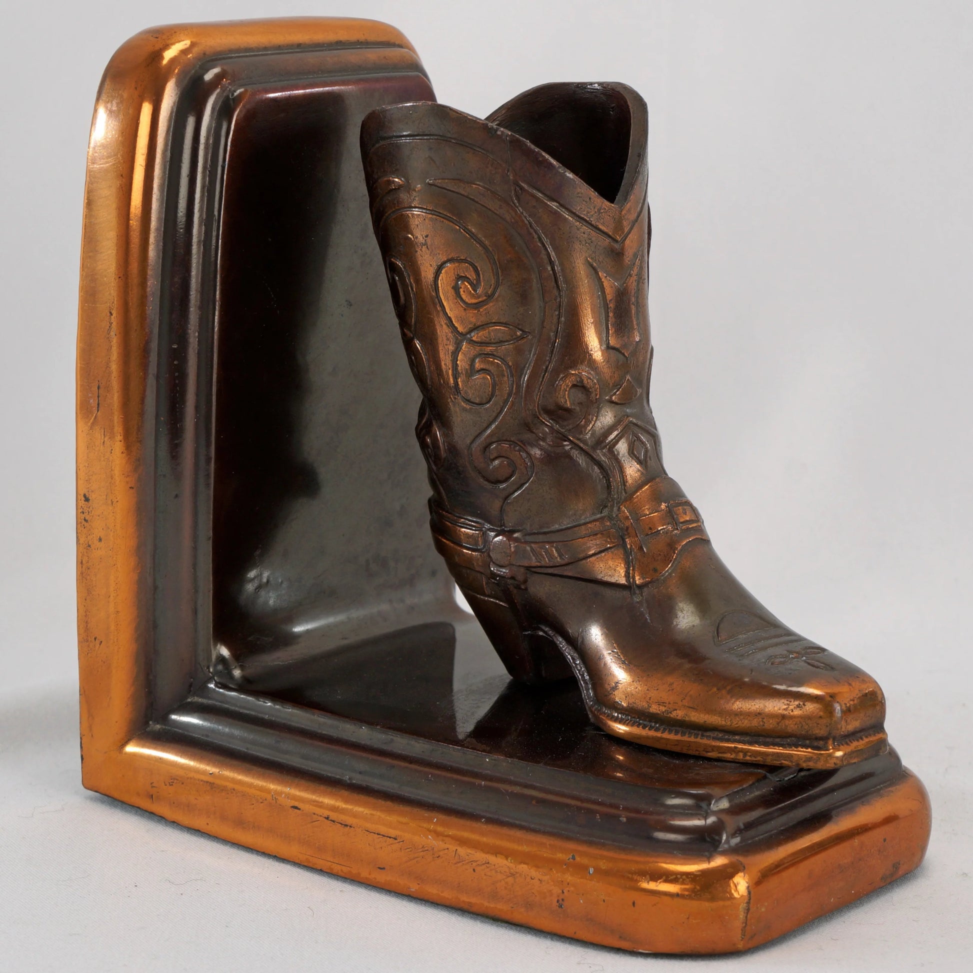 Pair of Vintage Cowboy Boot Copper Patina Bookends 1950's - Bear and Raven Antiques