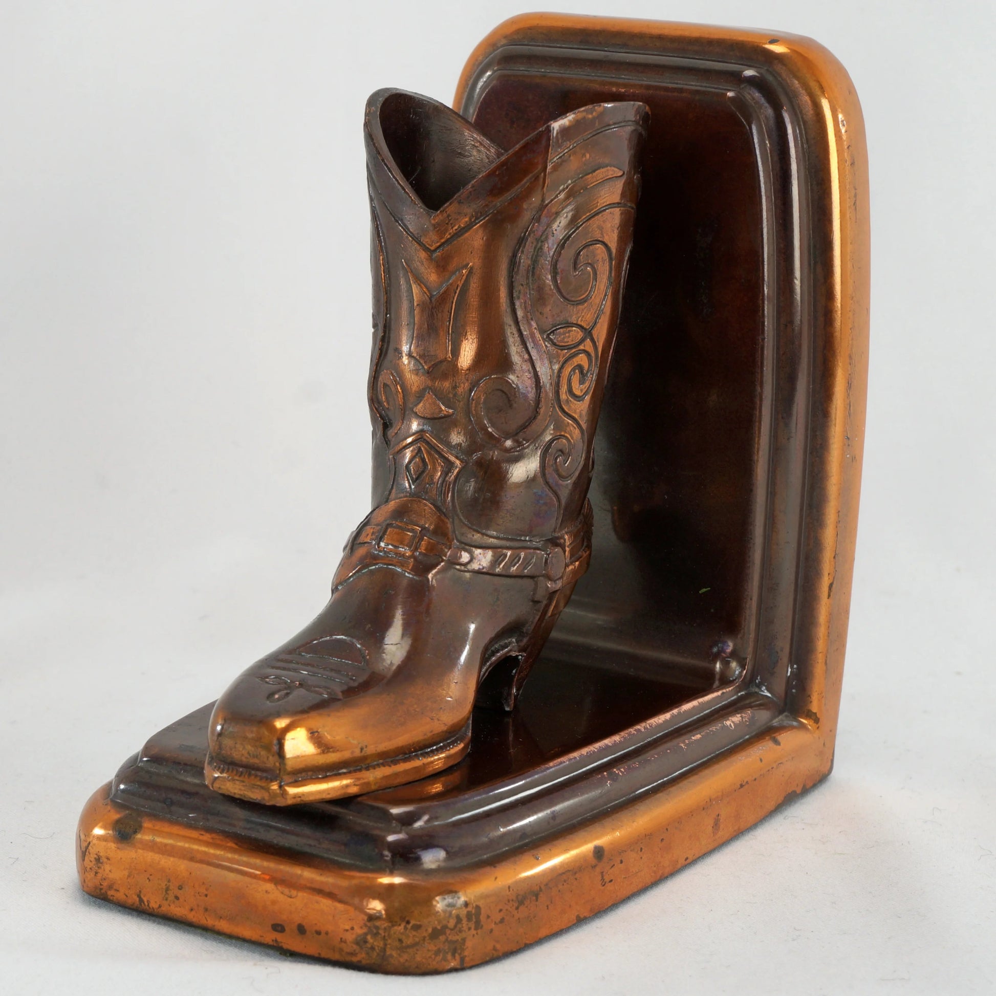 Pair of Vintage Cowboy Boot Copper Patina Bookends 1950's - Bear and Raven Antiques