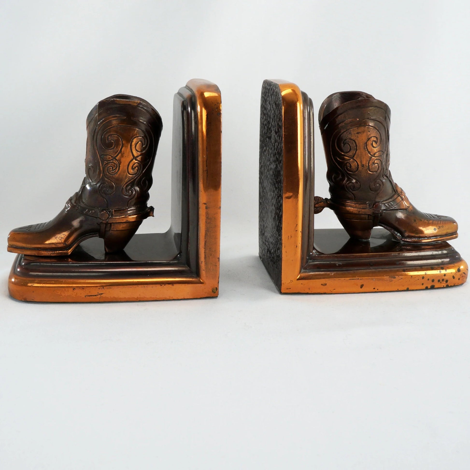 Pair of Vintage Cowboy Boot Copper Patina Bookends 1950's - Bear and Raven Antiques