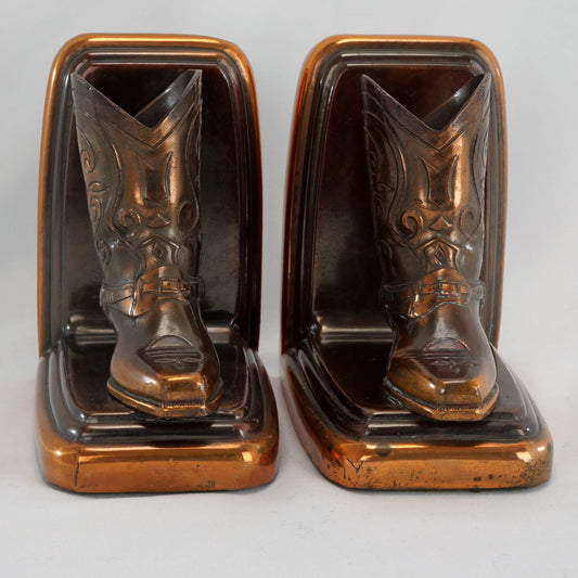 Pair of Vintage Cowboy Boot Copper Patina Bookends 1950's - Bear and Raven Antiques