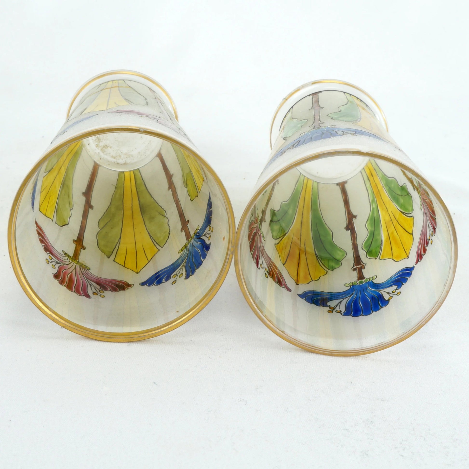 Pair Theresienthal Poschinger Bohemian Art Nouveau Enameled Glasses c 1900 - Bear and Raven Antiques