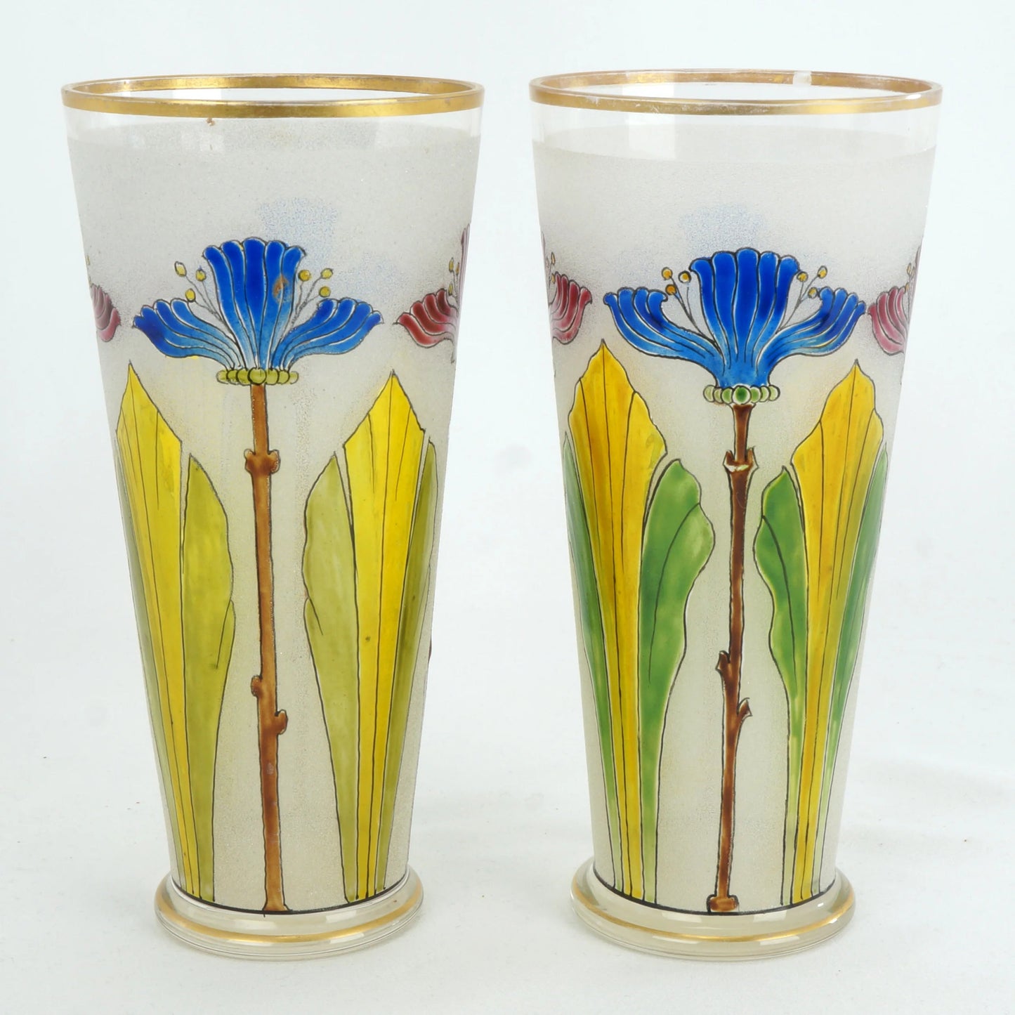 Pair Theresienthal Poschinger Bohemian Art Nouveau Enameled Glasses c 1900 - Bear and Raven Antiques