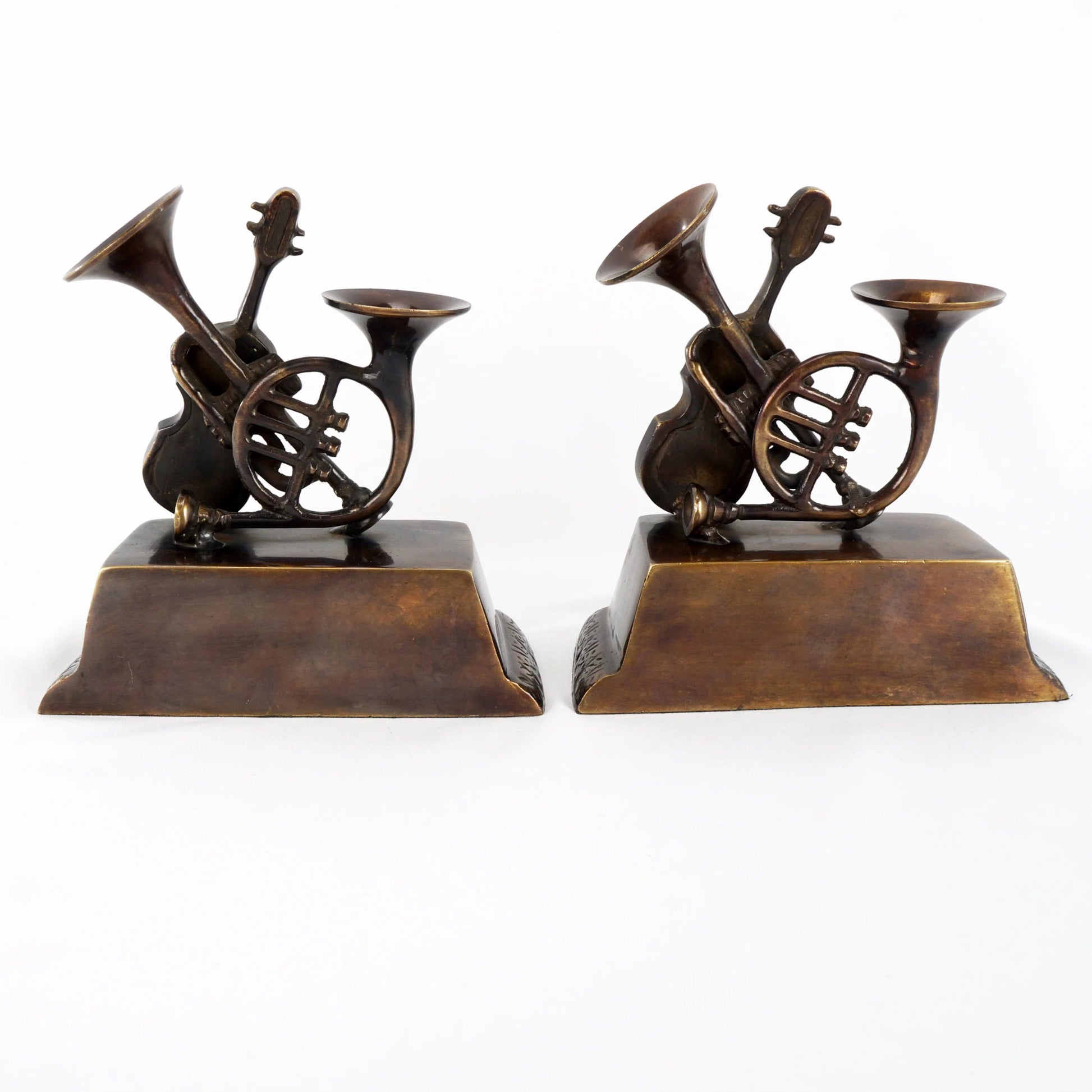 Pair Vintage Bronze - Clad Musical Instruments Bookends - Bear and Raven Antiques