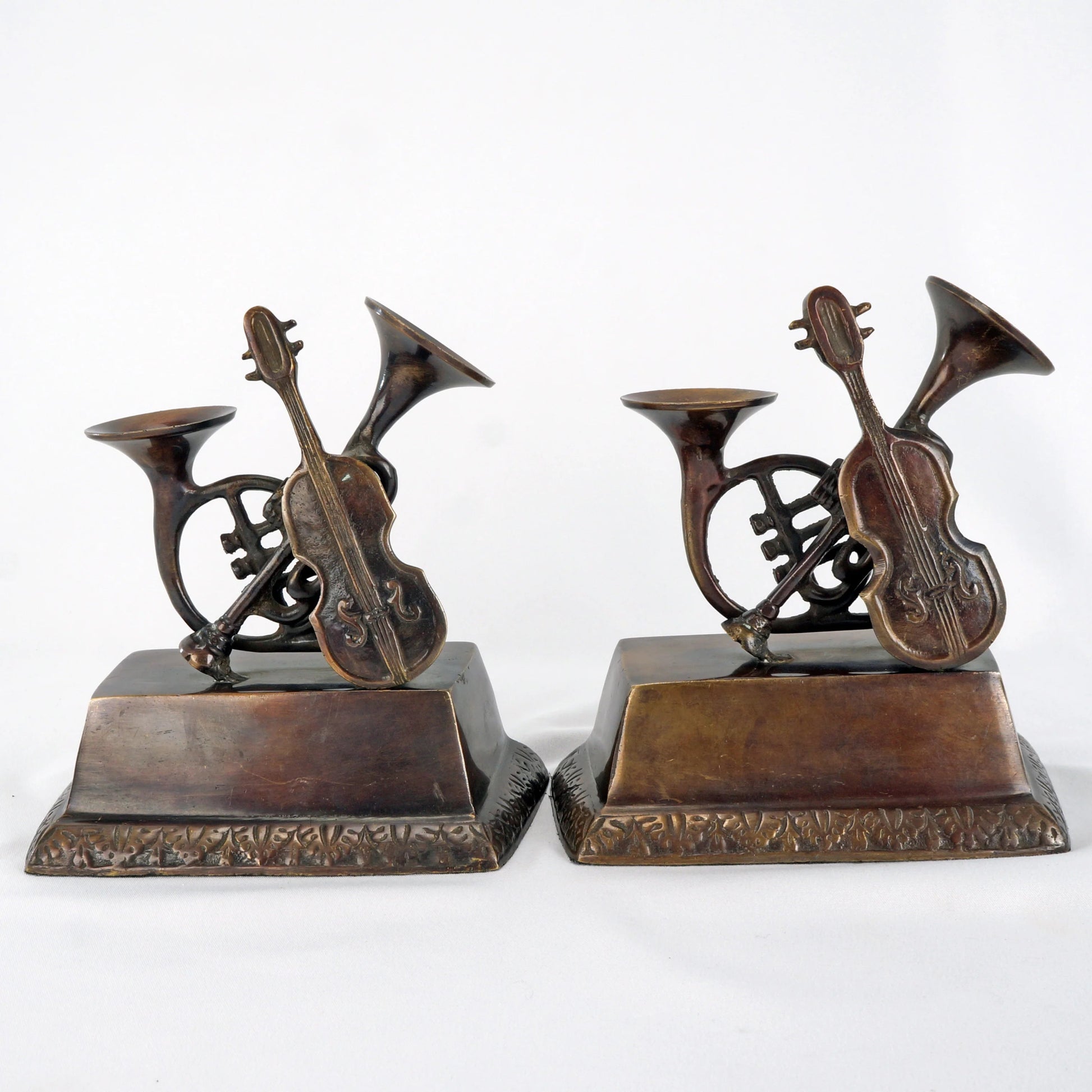 Pair Vintage Bronze - Clad Musical Instruments Bookends - Bear and Raven Antiques