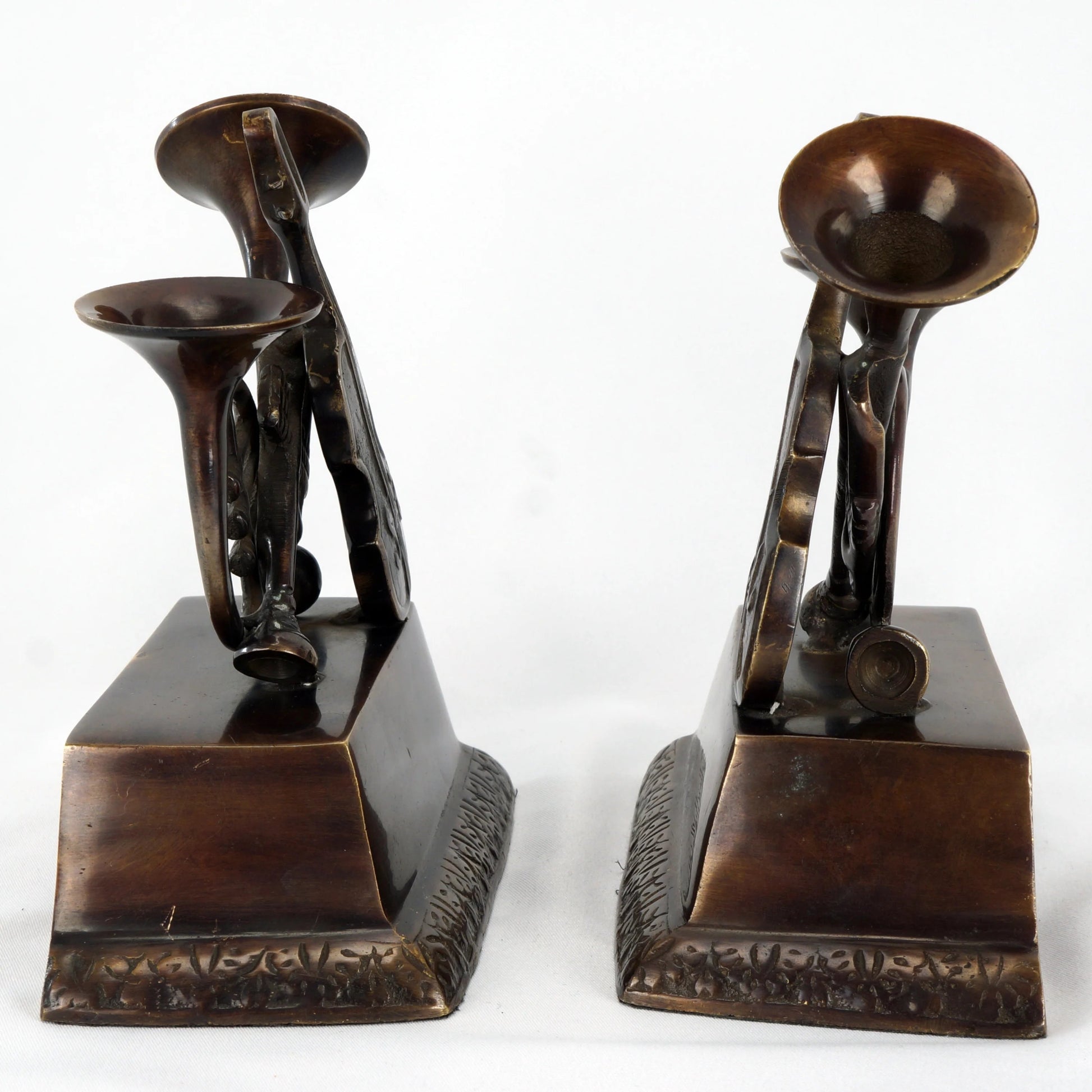 Pair Vintage Bronze - Clad Musical Instruments Bookends - Bear and Raven Antiques