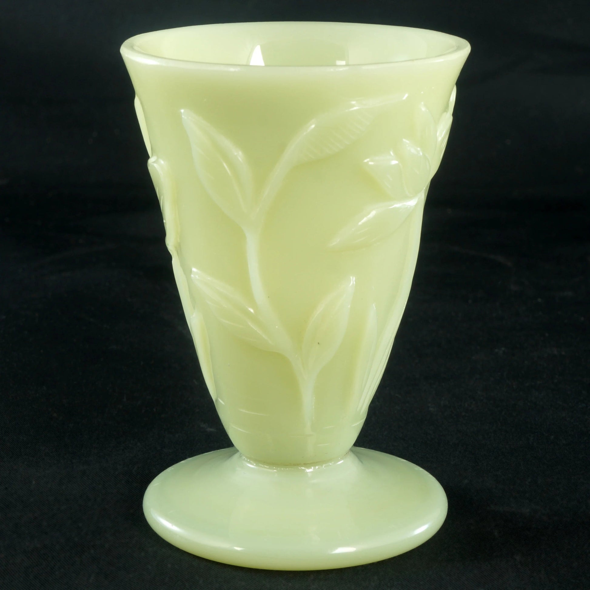 Peking Glass Lotus Wine Cup Jade Color Circa 1920 - Bear and Raven Antiques