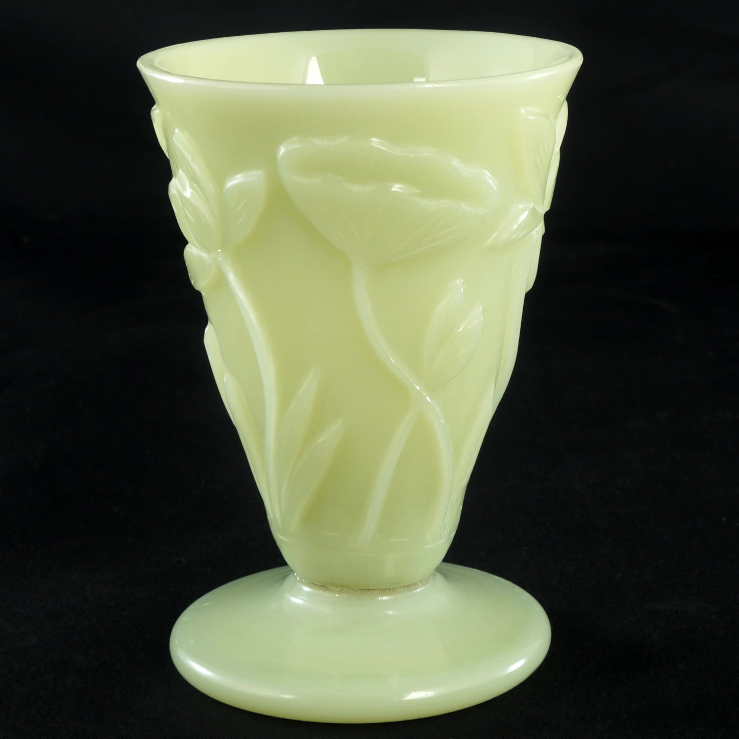 Peking Glass Lotus Wine Cup Jade Color Circa 1920 - Bear and Raven Antiques