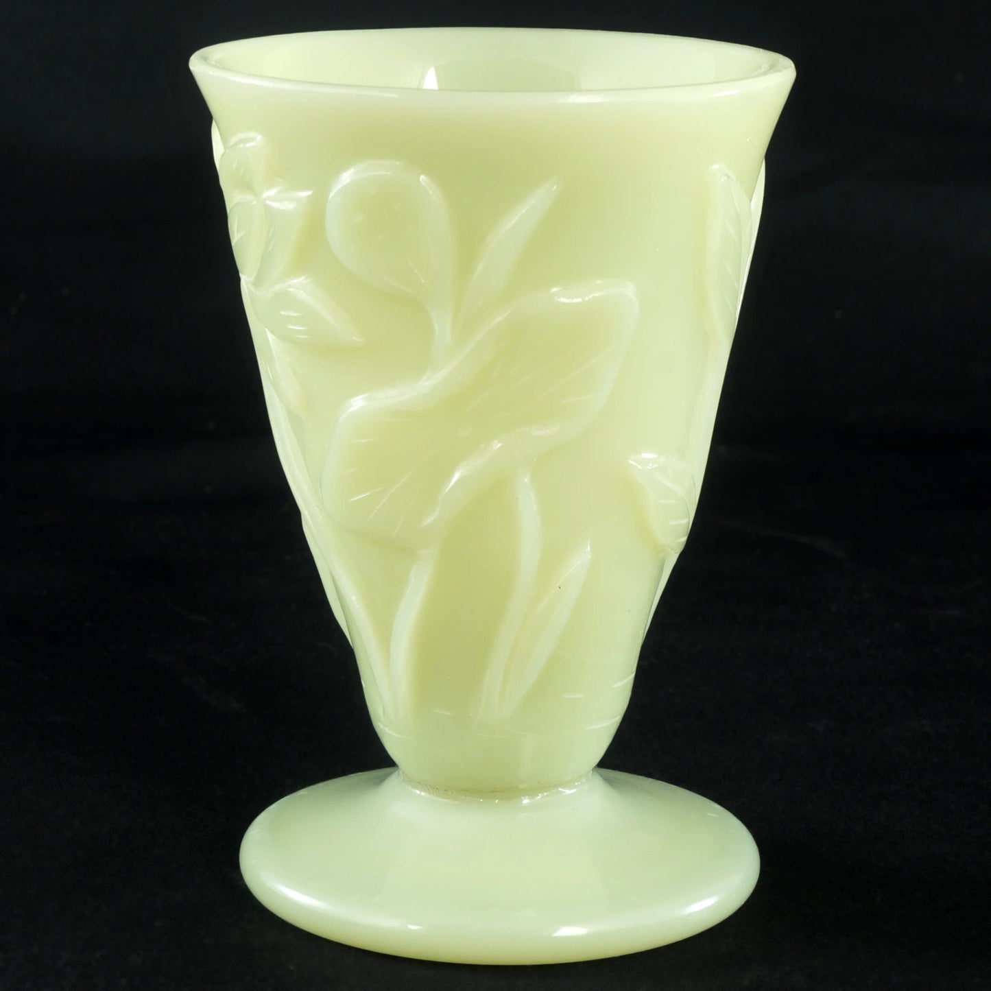 Peking Glass Lotus Wine Cup Jade Color Circa 1920 - Bear and Raven Antiques