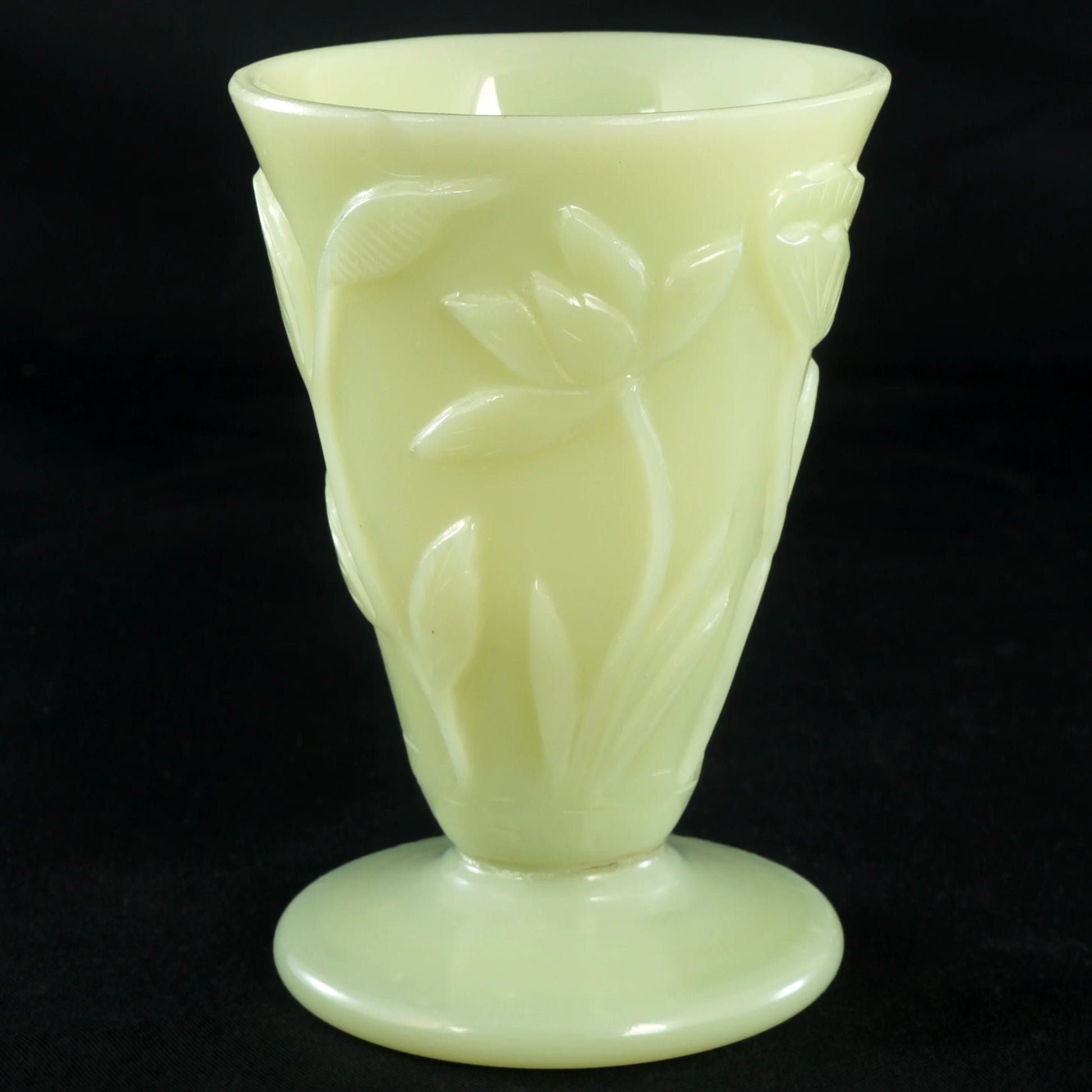 Peking Glass Lotus Wine Cup Jade Color Circa 1920 - Bear and Raven Antiques