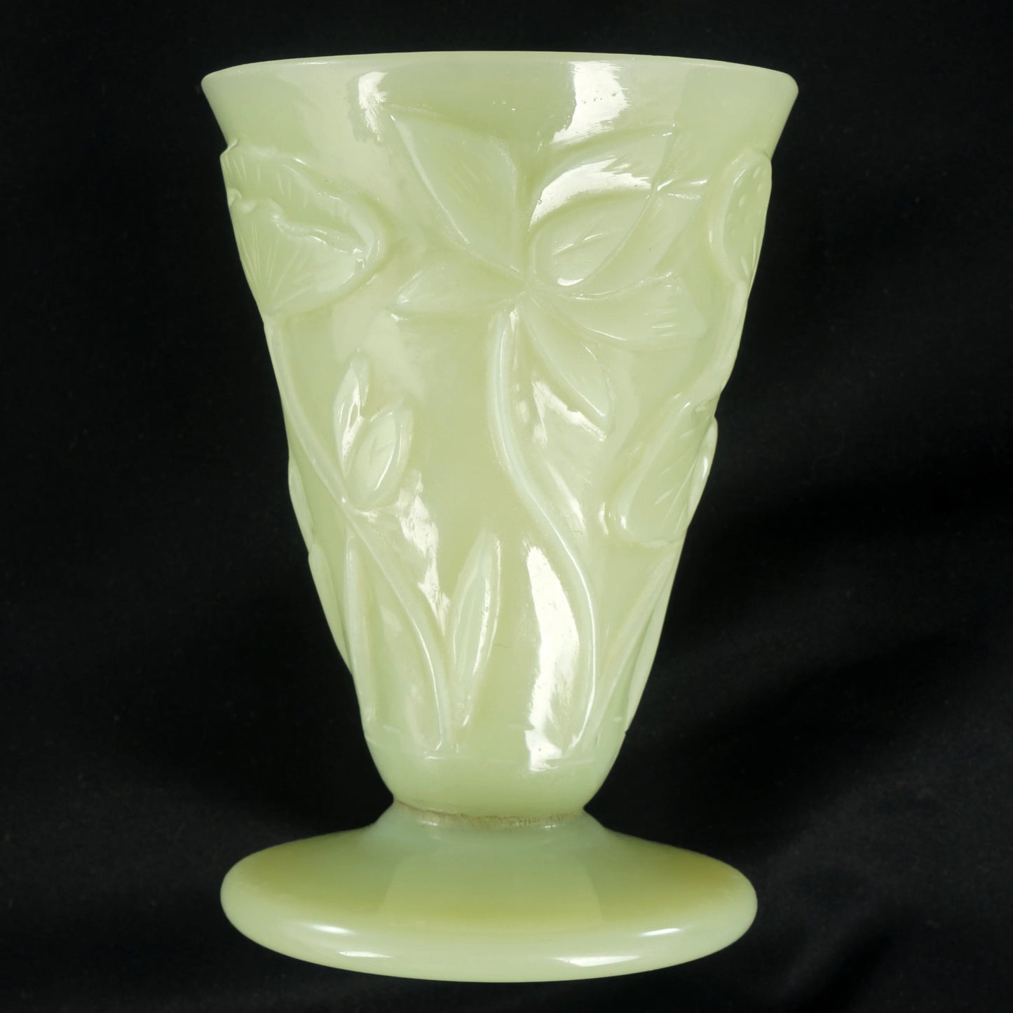 Peking Glass Lotus Wine Cup Jade Color Circa 1920 - Bear and Raven Antiques