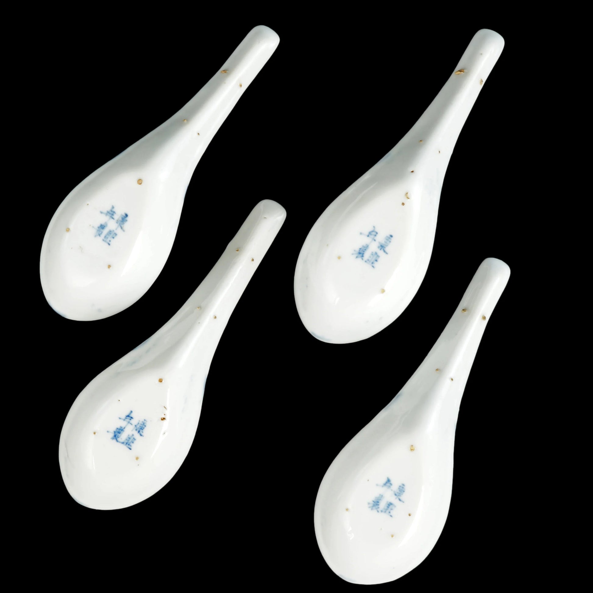 Set of Four Chinese Blue and White Porcelain Spoons Crane Design Qing/Republic - Bear and Raven Antiques