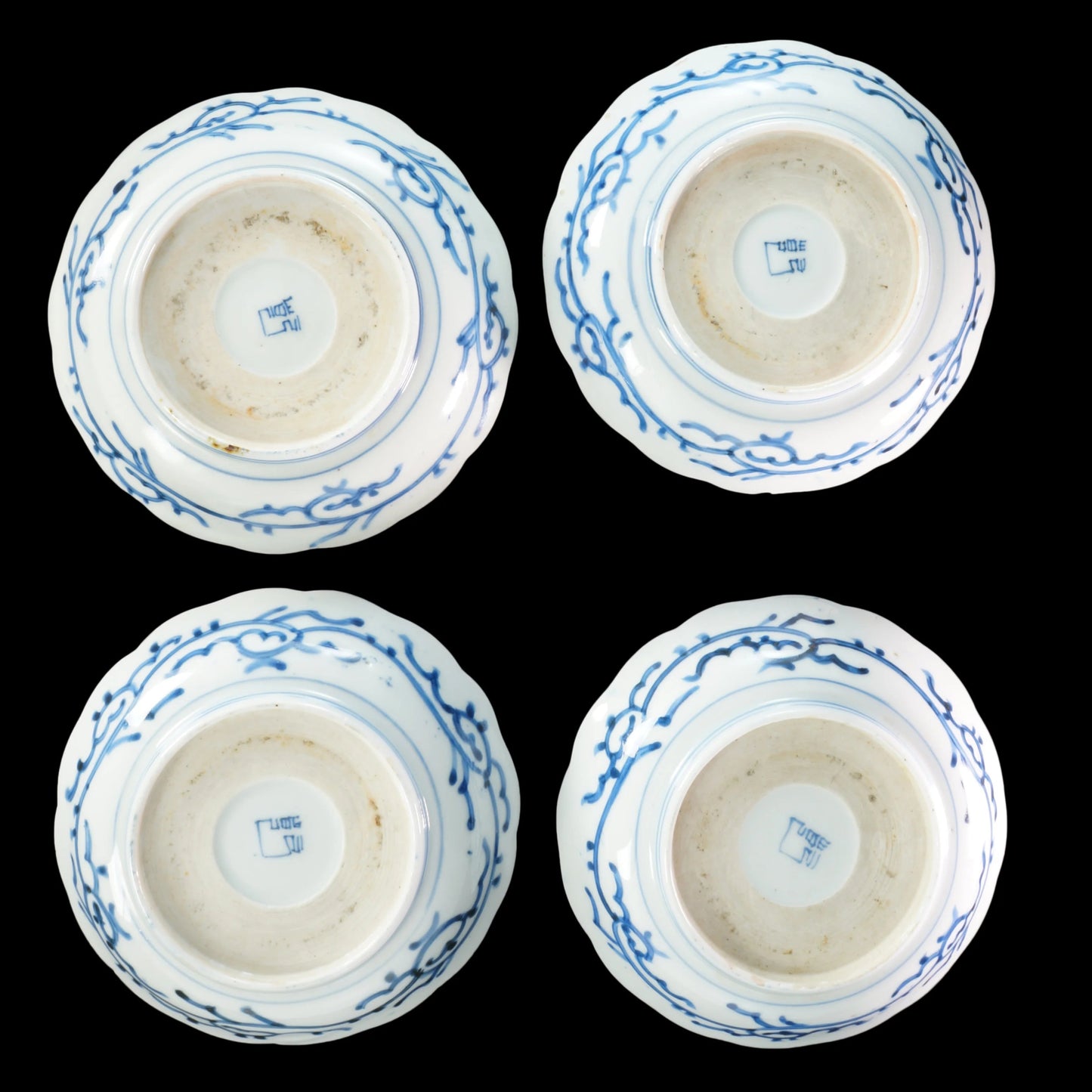 Set of Four Japanese Arita Three Friends Blue and White Shallow Bowls Meiji Period - Bear and Raven Antiques