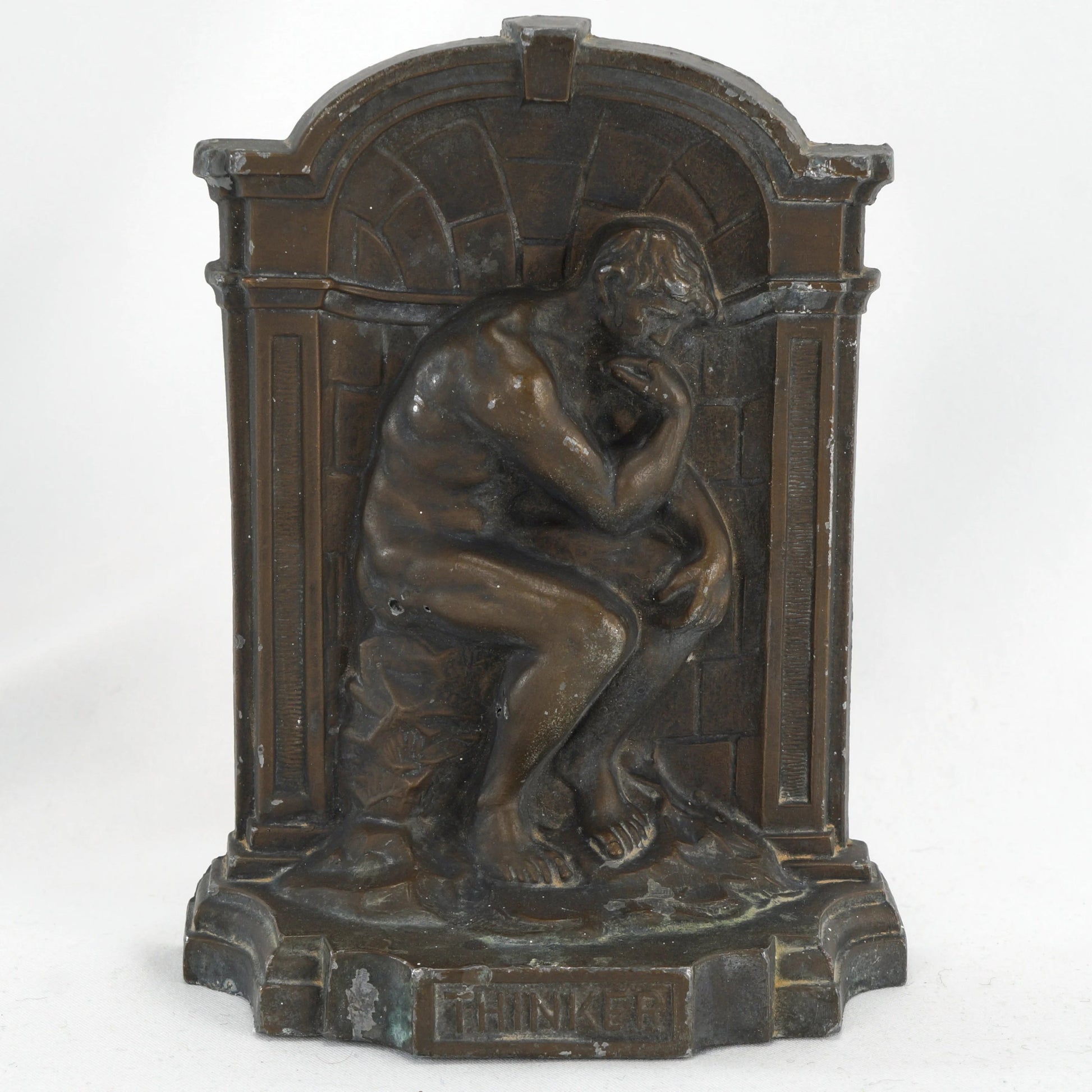 Single Thinker Shrine Bookend L D B Company Pot Metal Circa 1927 - Bear and Raven Antiques