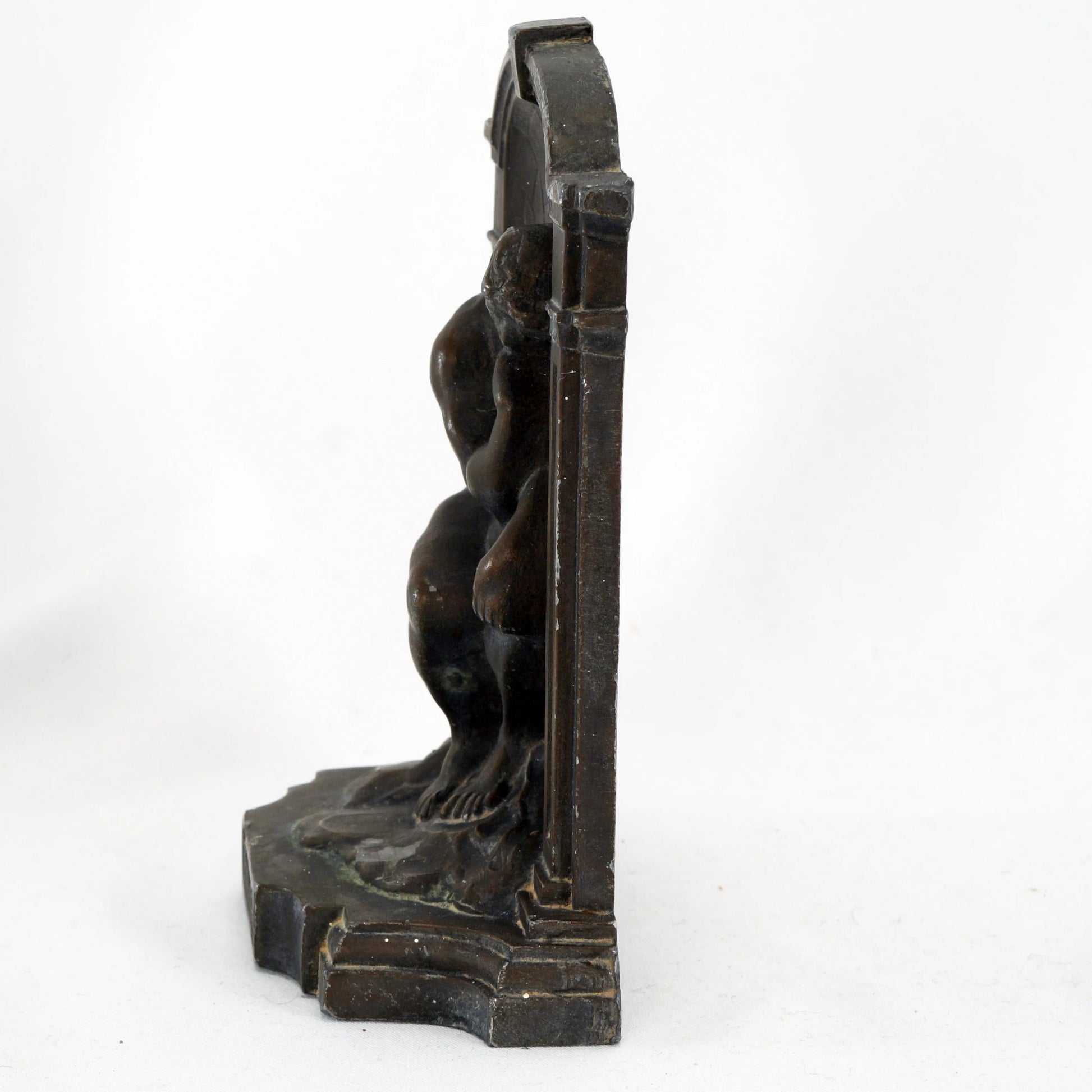 Single Thinker Shrine Bookend L D B Company Pot Metal Circa 1927 - Bear and Raven Antiques