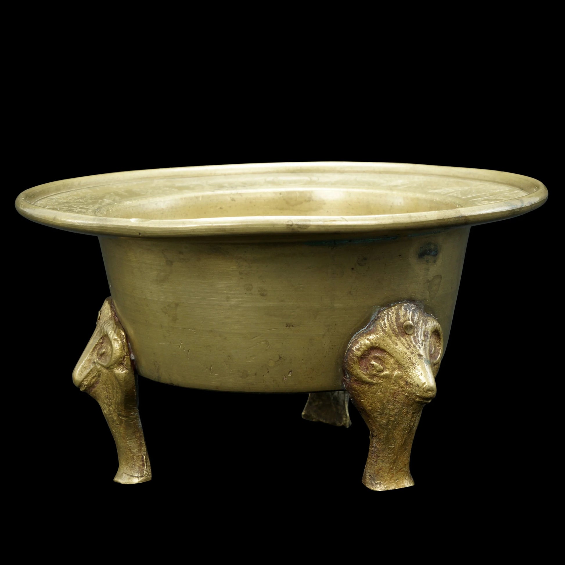 Sino - Tibetan Brass Censer with Rams Head Legs Late Qing/Republic - Bear and Raven Antiques