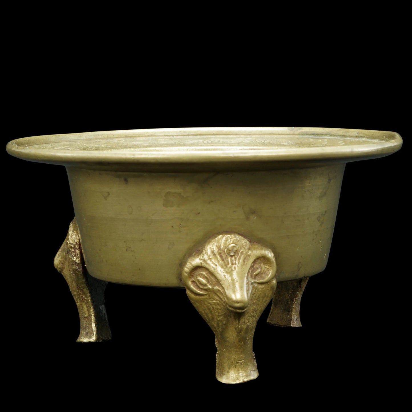 Sino - Tibetan Brass Censer with Rams Head Legs Late Qing/Republic - Bear and Raven Antiques