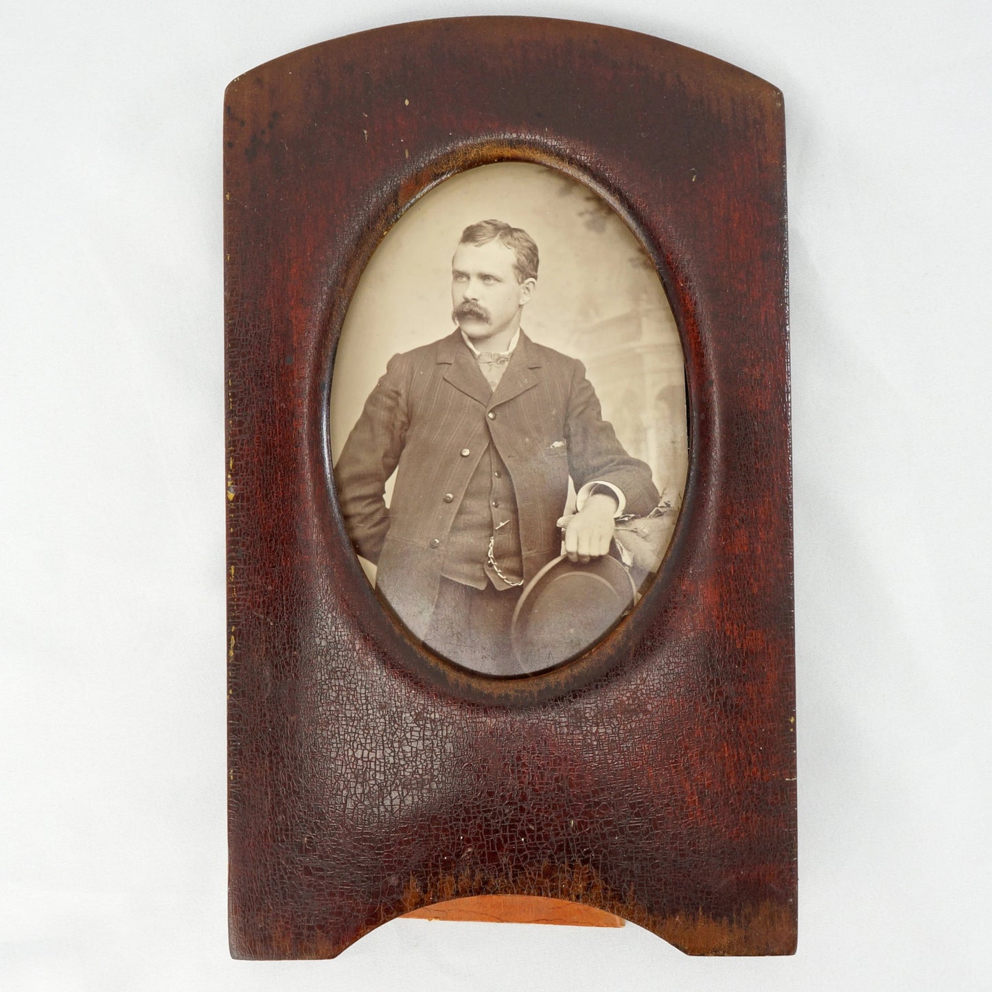 Studio Photo of Young Man with Wooden Frame 19th Century - Bear and Raven Antiques