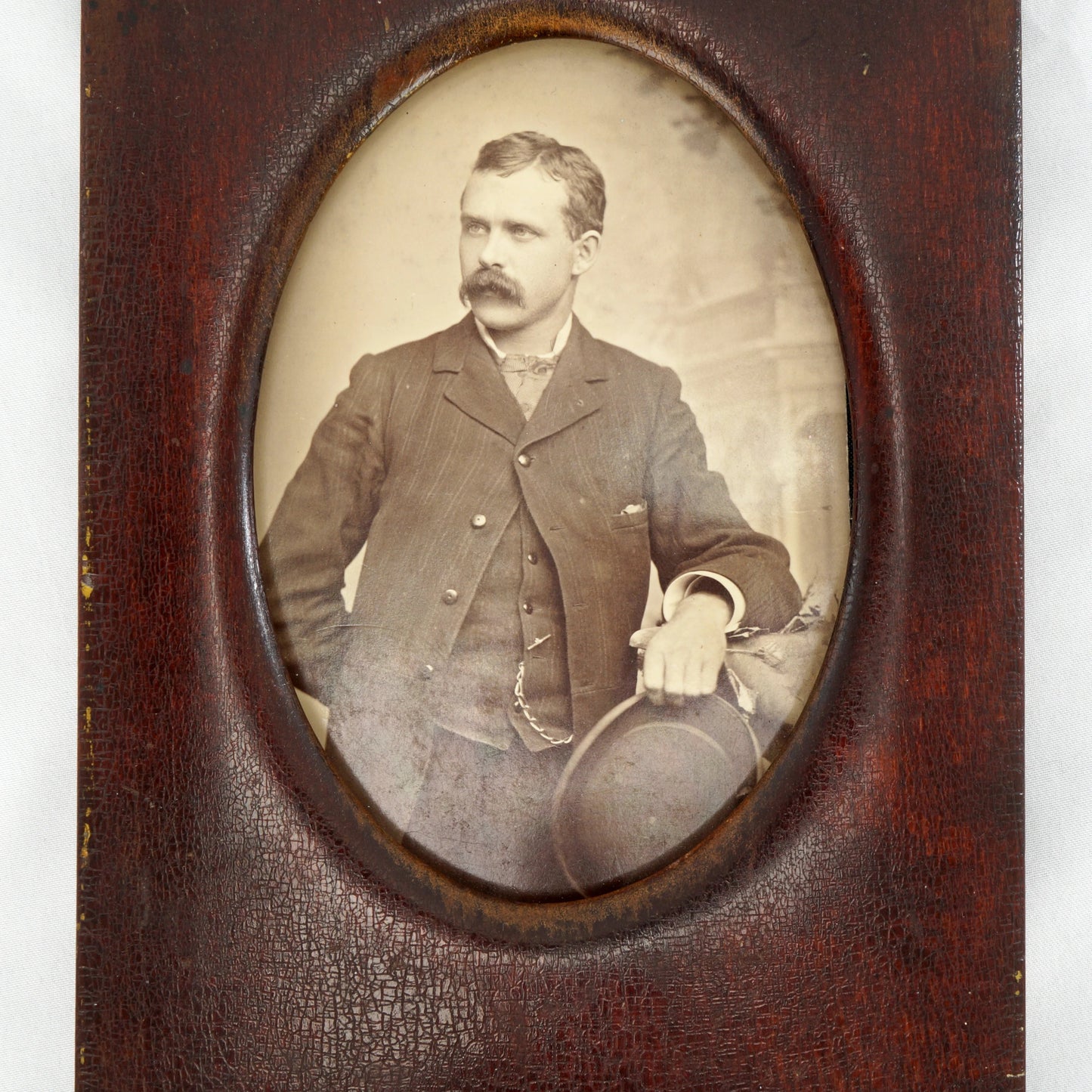 Studio Photo of Young Man with Wooden Frame 19th Century - Bear and Raven Antiques