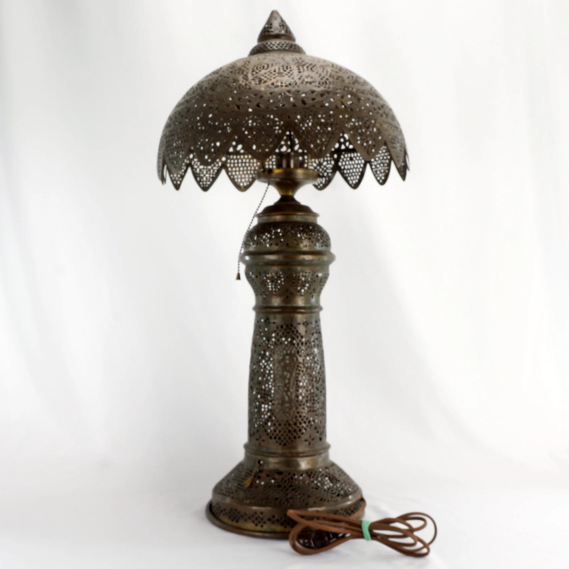 Tall Pierced Brass Middle Eastern Turkish Style Table Lamp c 1920 - Bear and Raven Antiques