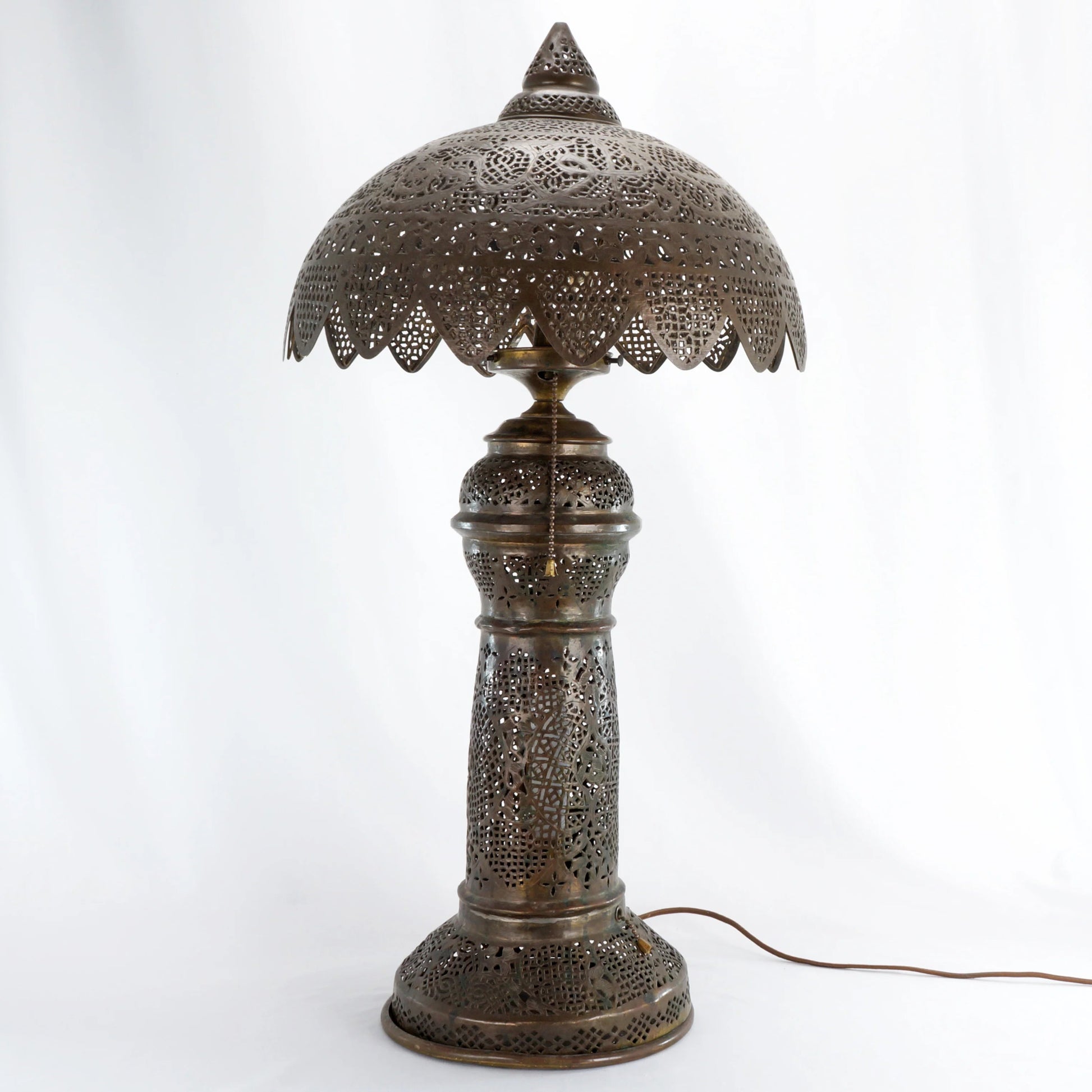 Tall Pierced Brass Middle Eastern Turkish Style Table Lamp c 1920 - Bear and Raven Antiques