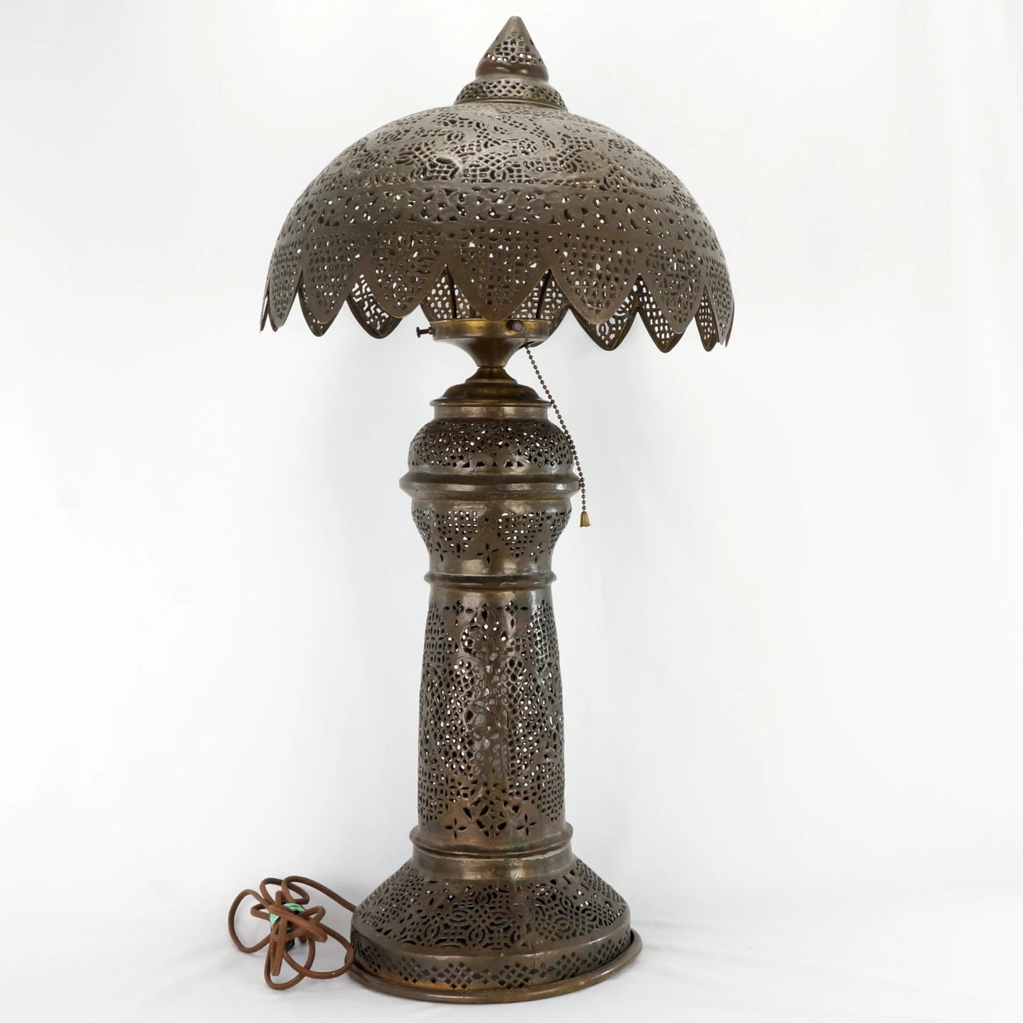 Tall Pierced Brass Middle Eastern Turkish Style Table Lamp c 1920 - Bear and Raven Antiques