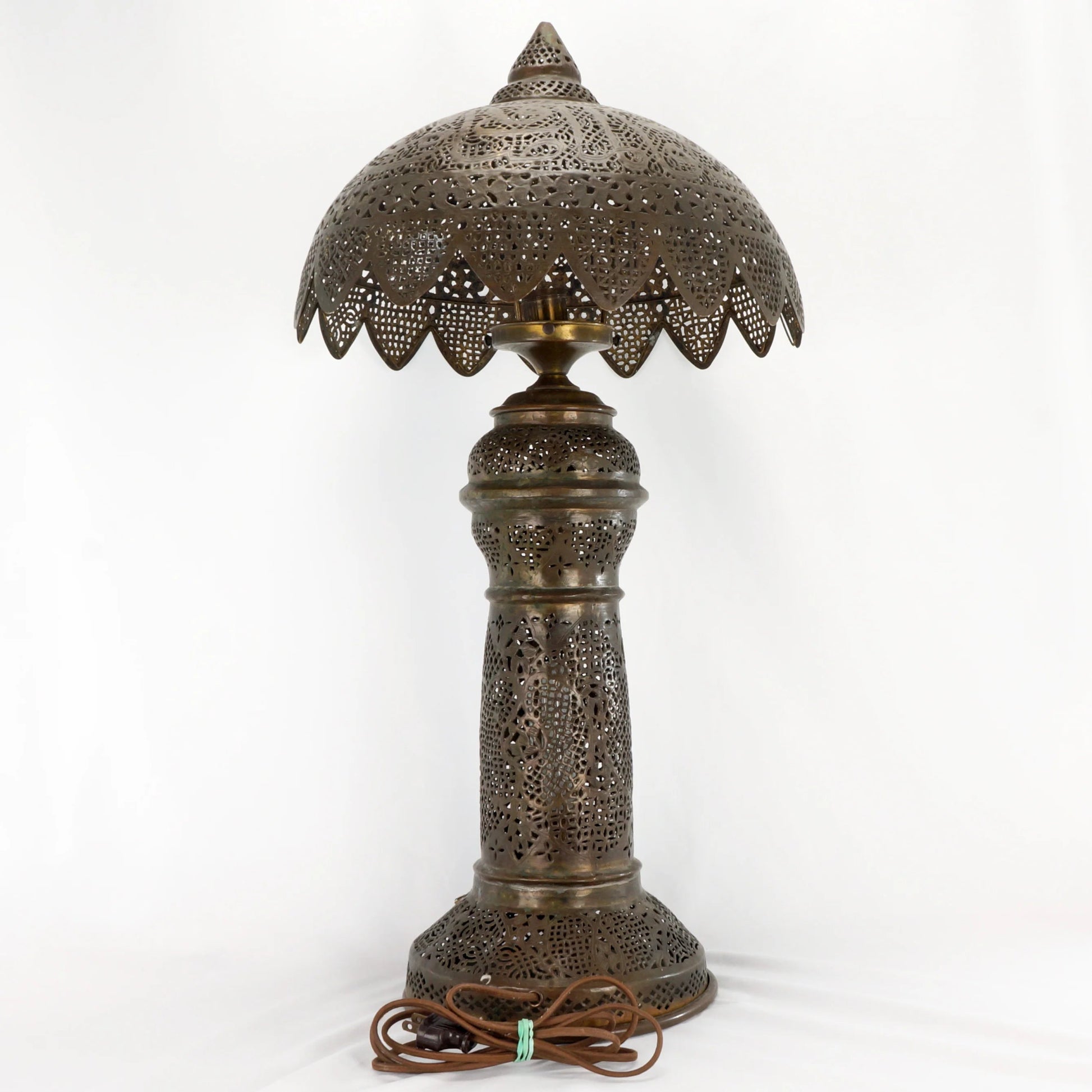 Tall Pierced Brass Middle Eastern Turkish Style Table Lamp c 1920 - Bear and Raven Antiques