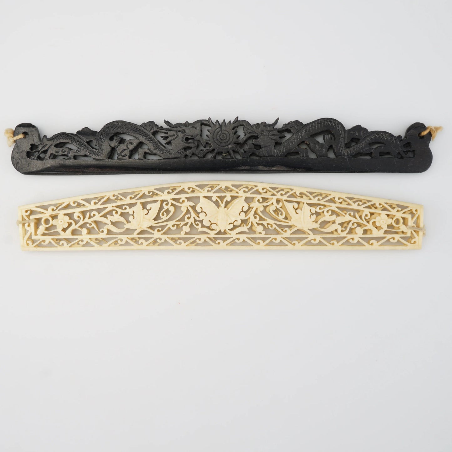 Two Pairs of Chinese Republic Era Carved Purse Handles Circa 1920 - Bear and Raven Antiques