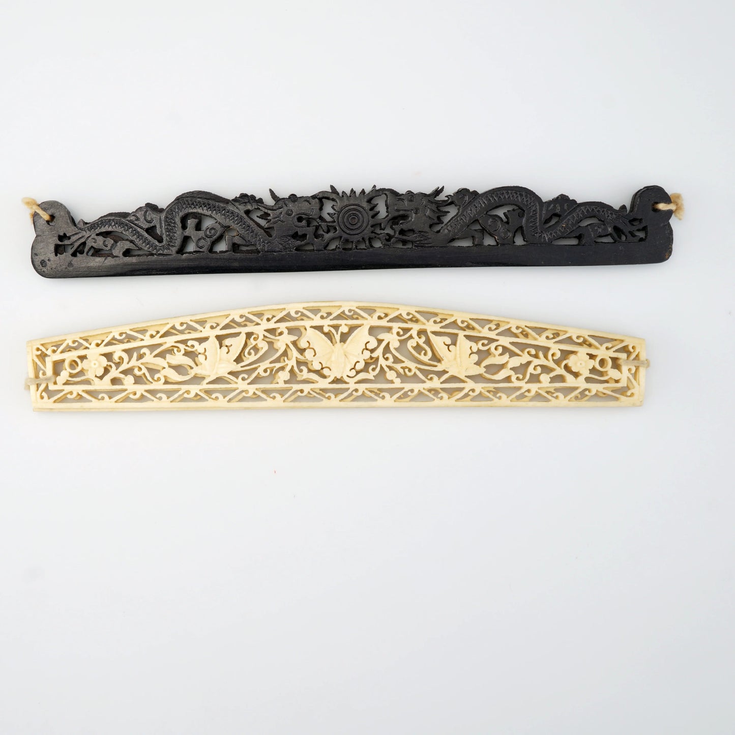 Two Pairs of Chinese Republic Era Carved Purse Handles Circa 1920 - Bear and Raven Antiques