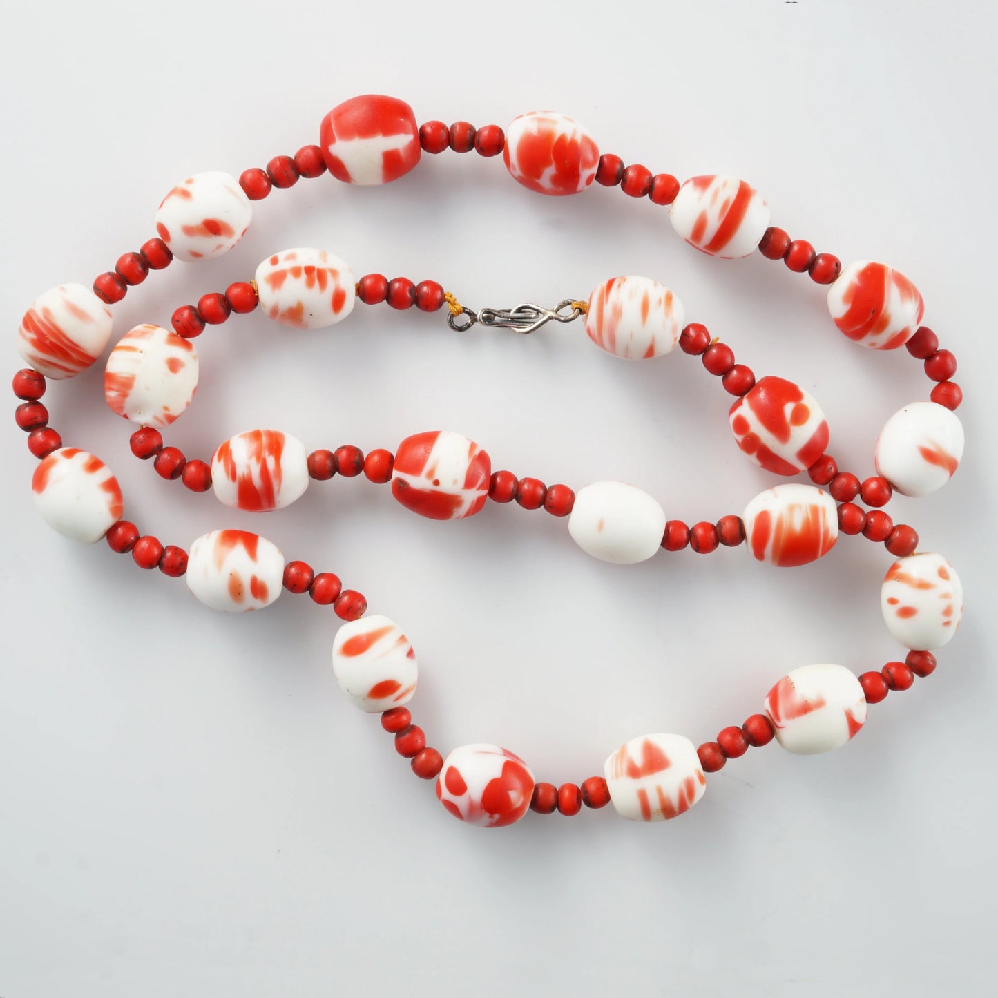 Venetian Red and White Glass Trade Bead Necklace Late 19th Century - Bear and Raven Antiques