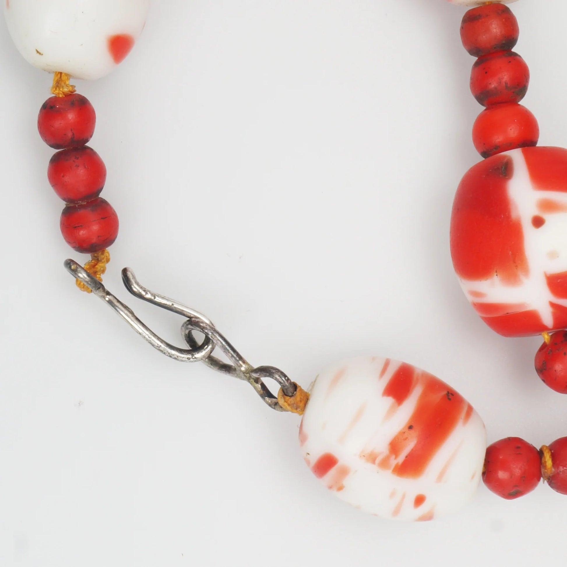 Venetian Red and White Glass Trade Bead Necklace Late 19th Century - Bear and Raven Antiques