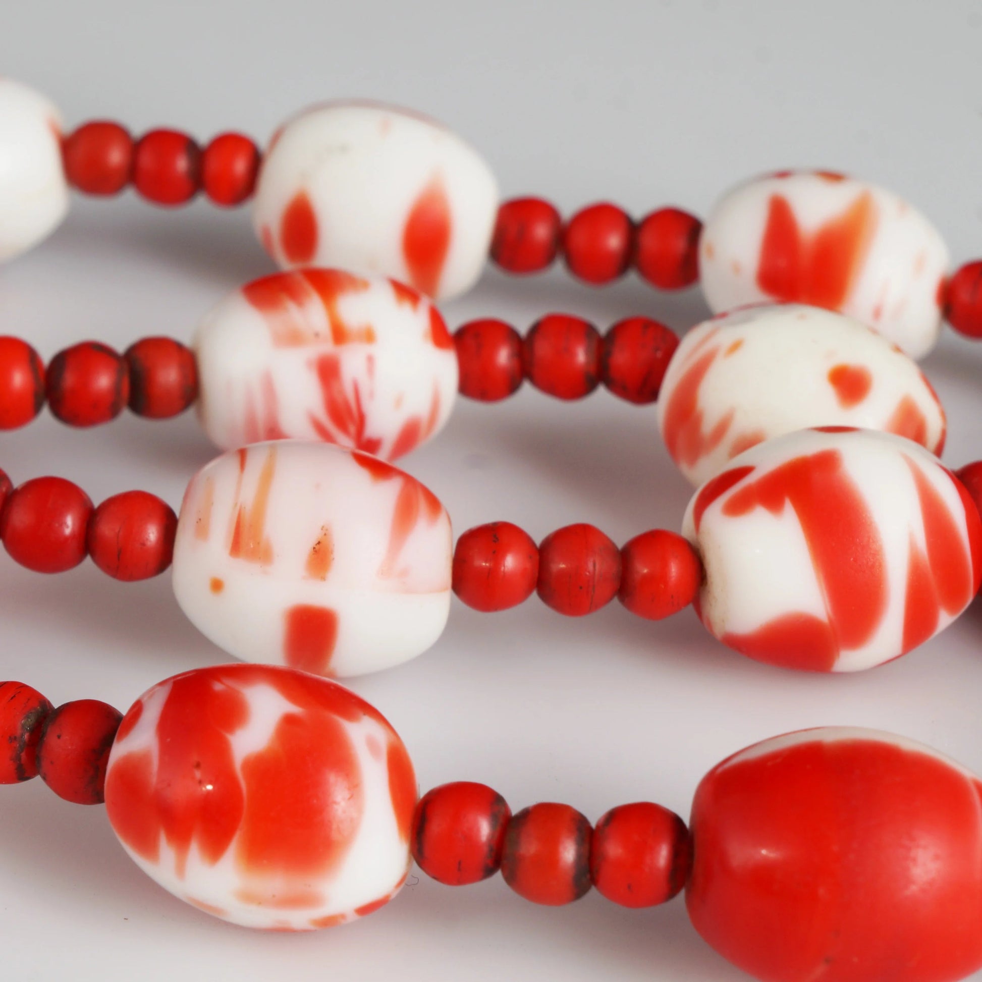 Venetian Red and White Glass Trade Bead Necklace Late 19th Century - Bear and Raven Antiques