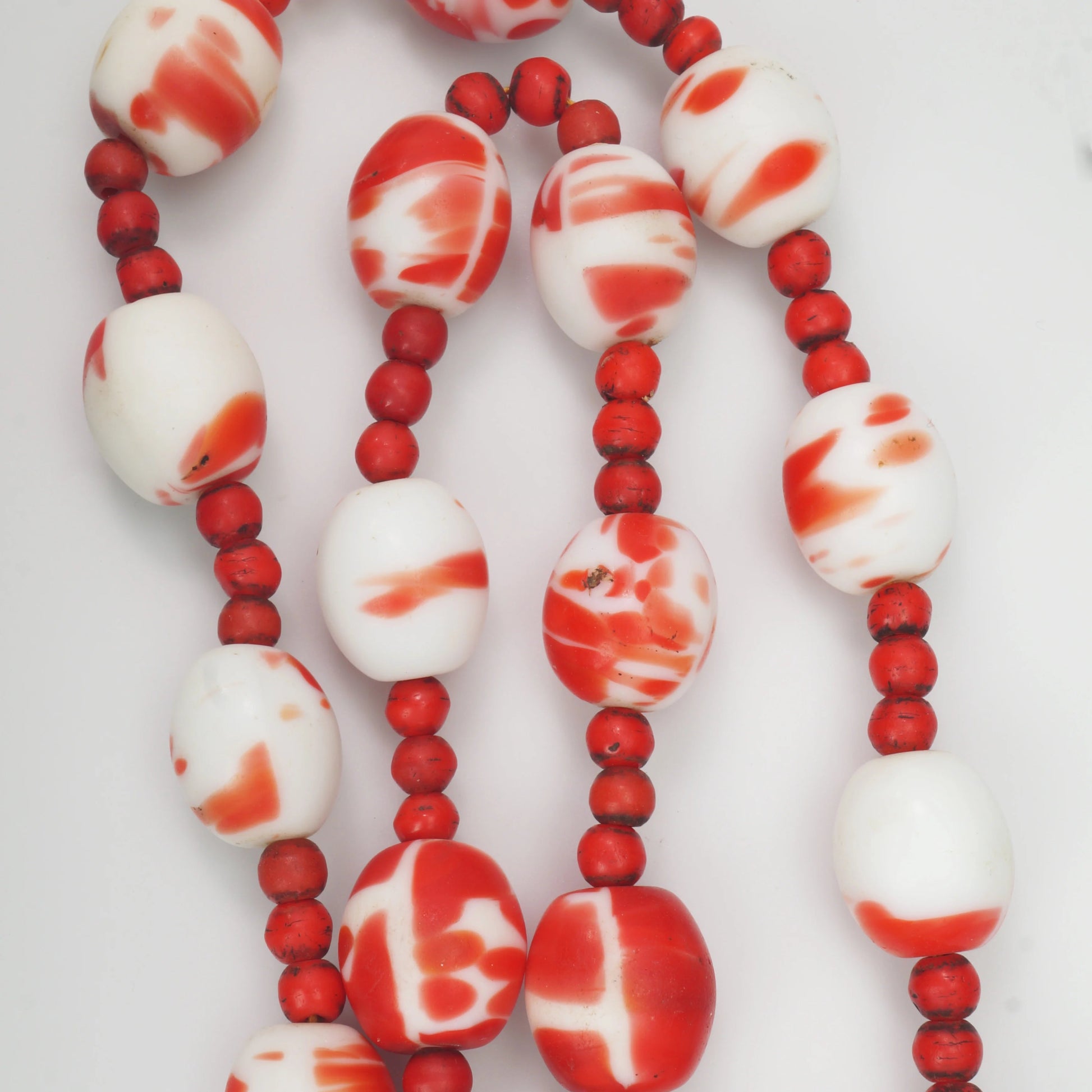 Venetian Red and White Glass Trade Bead Necklace Late 19th Century - Bear and Raven Antiques