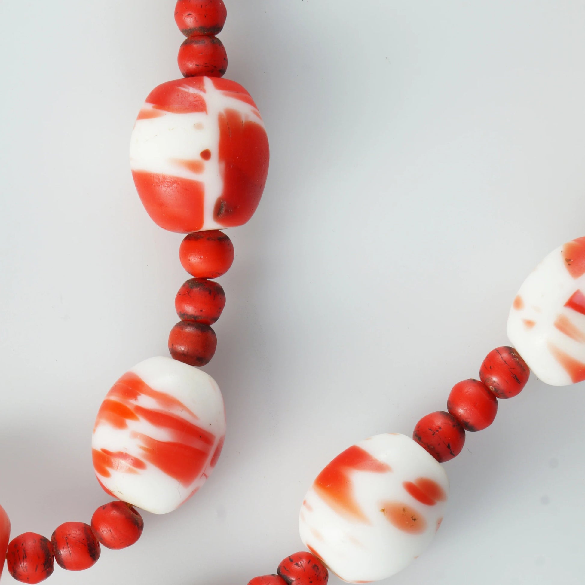 Venetian Red and White Glass Trade Bead Necklace Late 19th Century - Bear and Raven Antiques