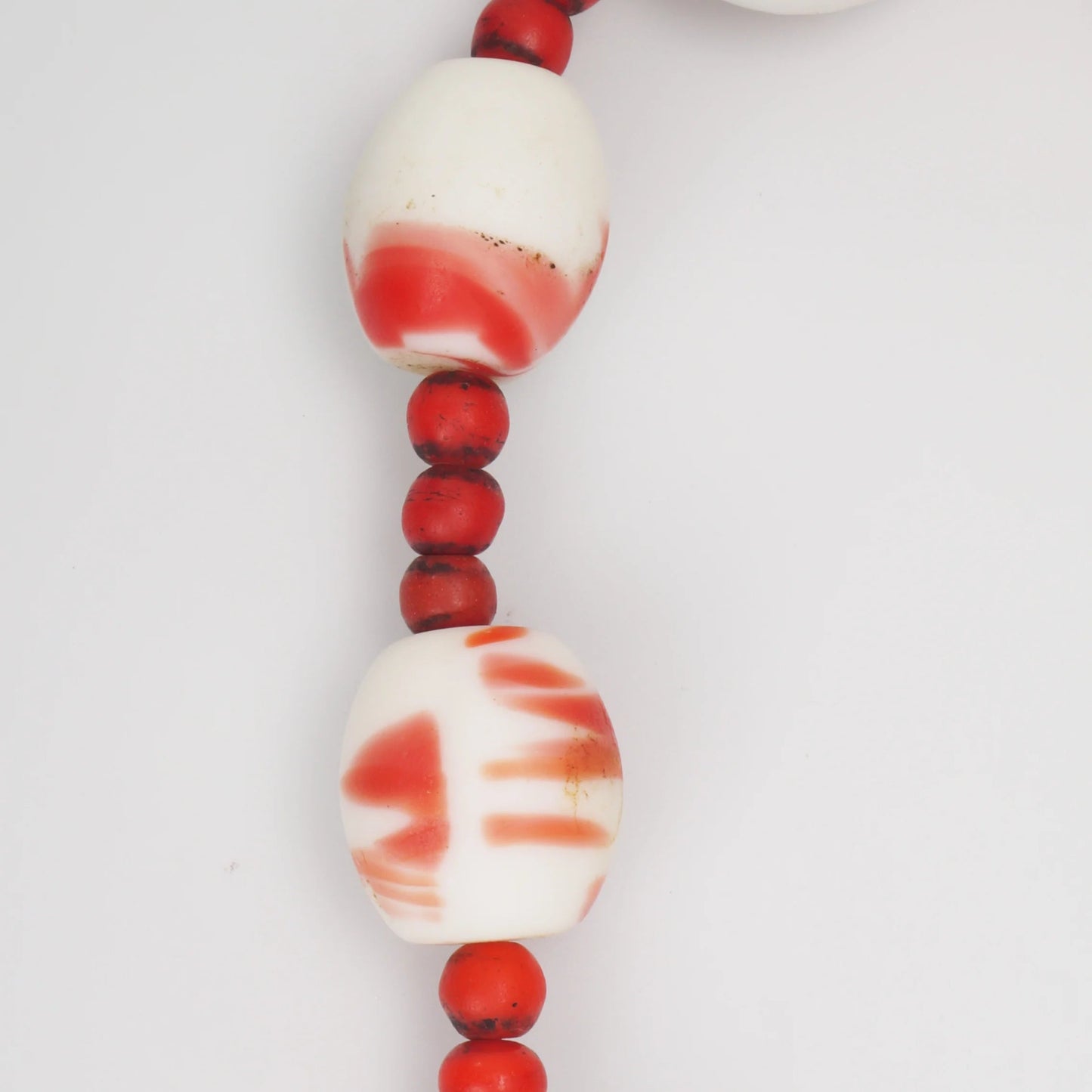 Venetian Red and White Glass Trade Bead Necklace Late 19th Century - Bear and Raven Antiques