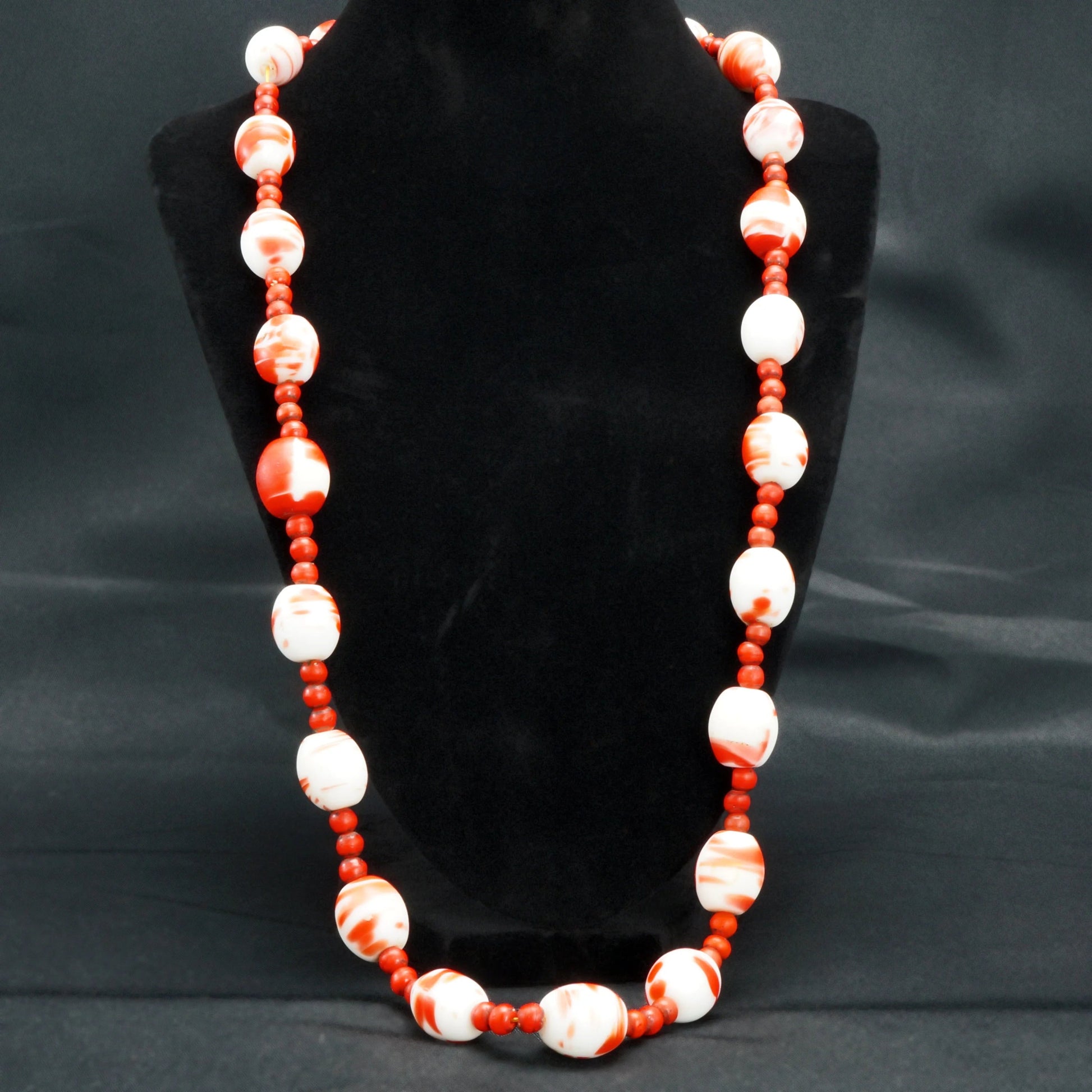 Venetian Red and White Glass Trade Bead Necklace Late 19th Century - Bear and Raven Antiques