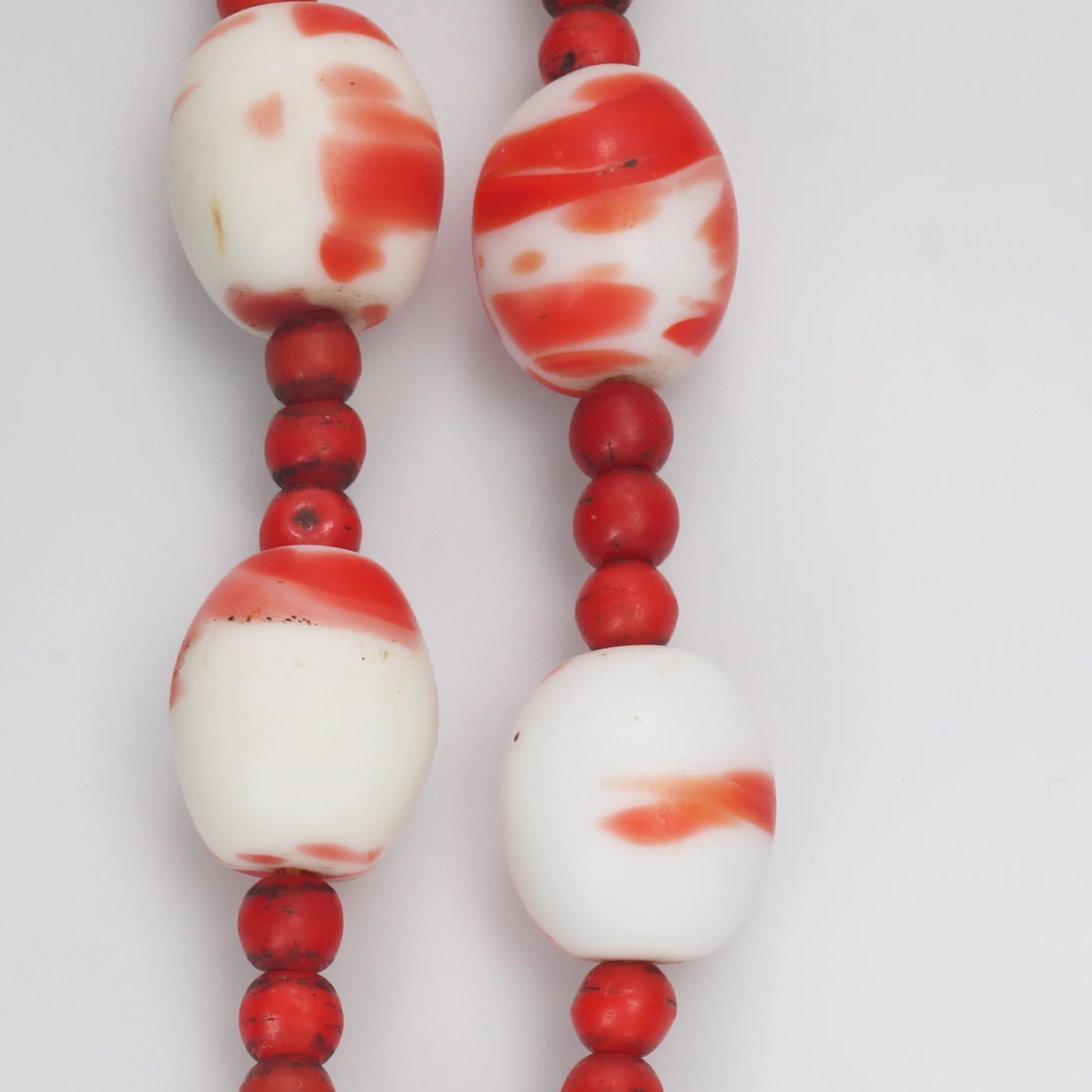 Venetian Red and White Glass Trade Bead Necklace Late 19th Century - Bear and Raven Antiques