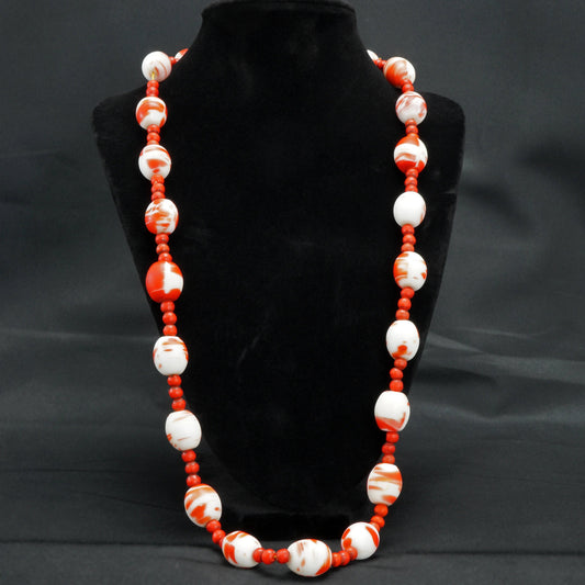 Venetian Red and White Glass Trade Bead Necklace Late 19th Century - Bear and Raven Antiques