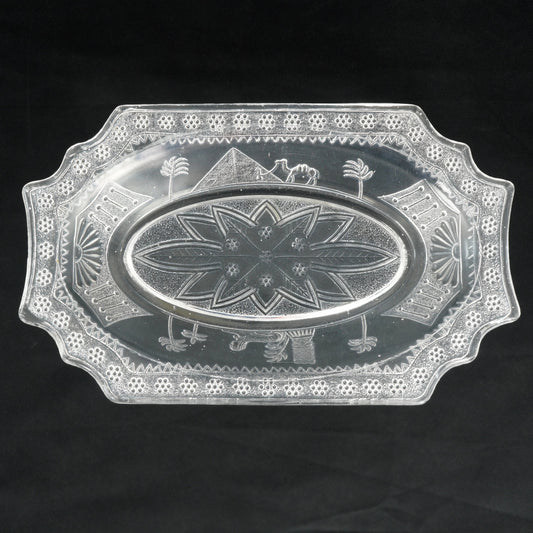 Victorian Egyptian Revival EAPG Relish Dish Sphynx and Pyramid - Bear and Raven Antiques