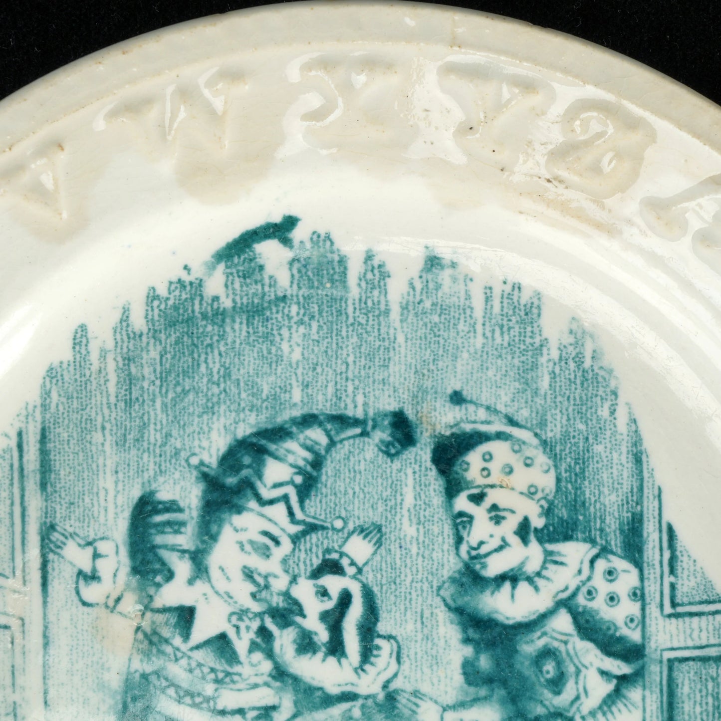 Victorian Punch Transferware Child's Alphabet Plate Blue 19th Century - Bear and Raven Antiques