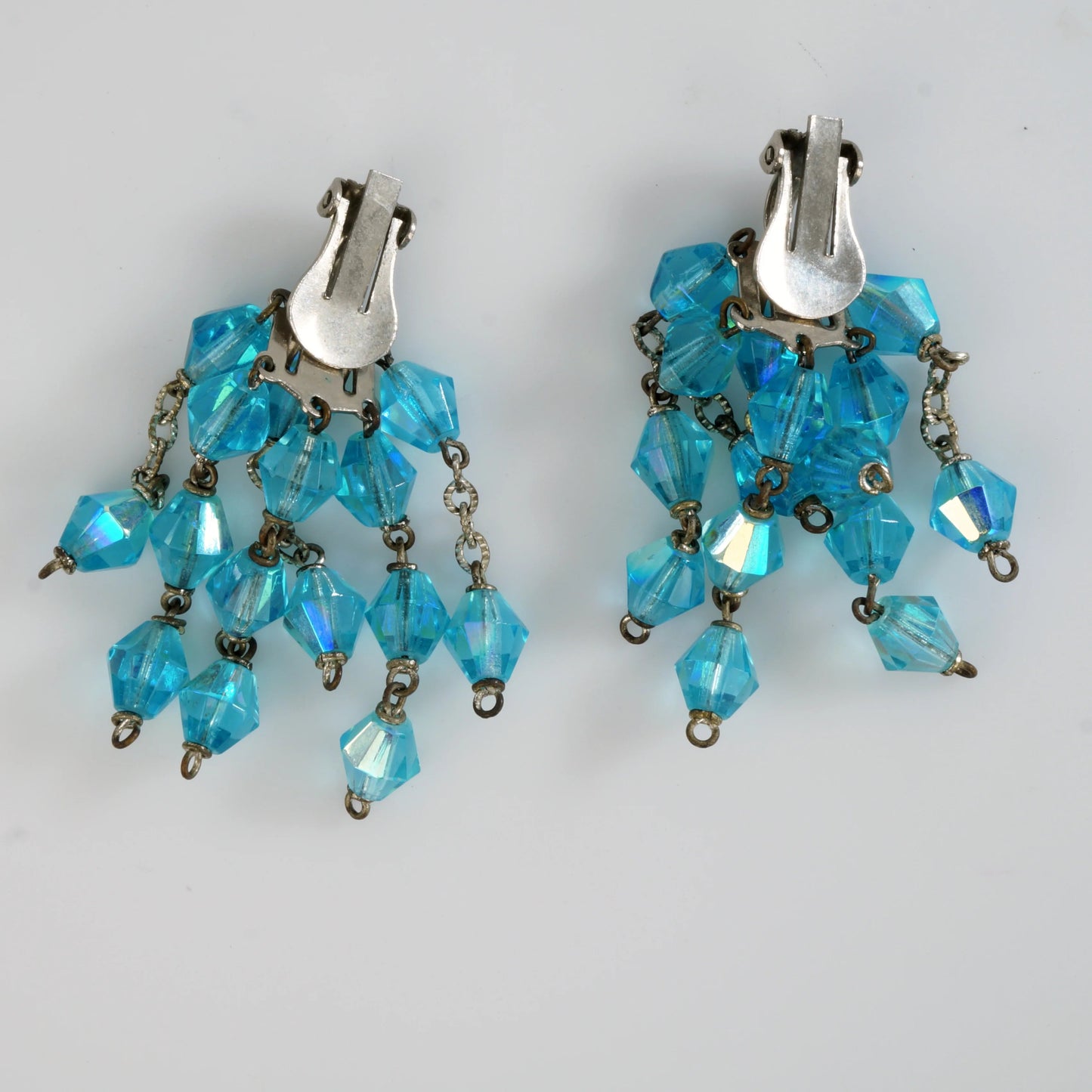 Vintage 1960s Blue Cascade Waterfall Chandelier Clip Earrings - Bear and Raven Antiques