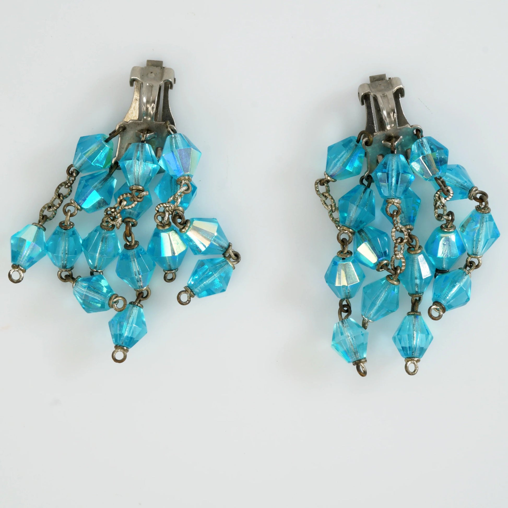 Vintage 1960s Blue Cascade Waterfall Chandelier Clip Earrings - Bear and Raven Antiques