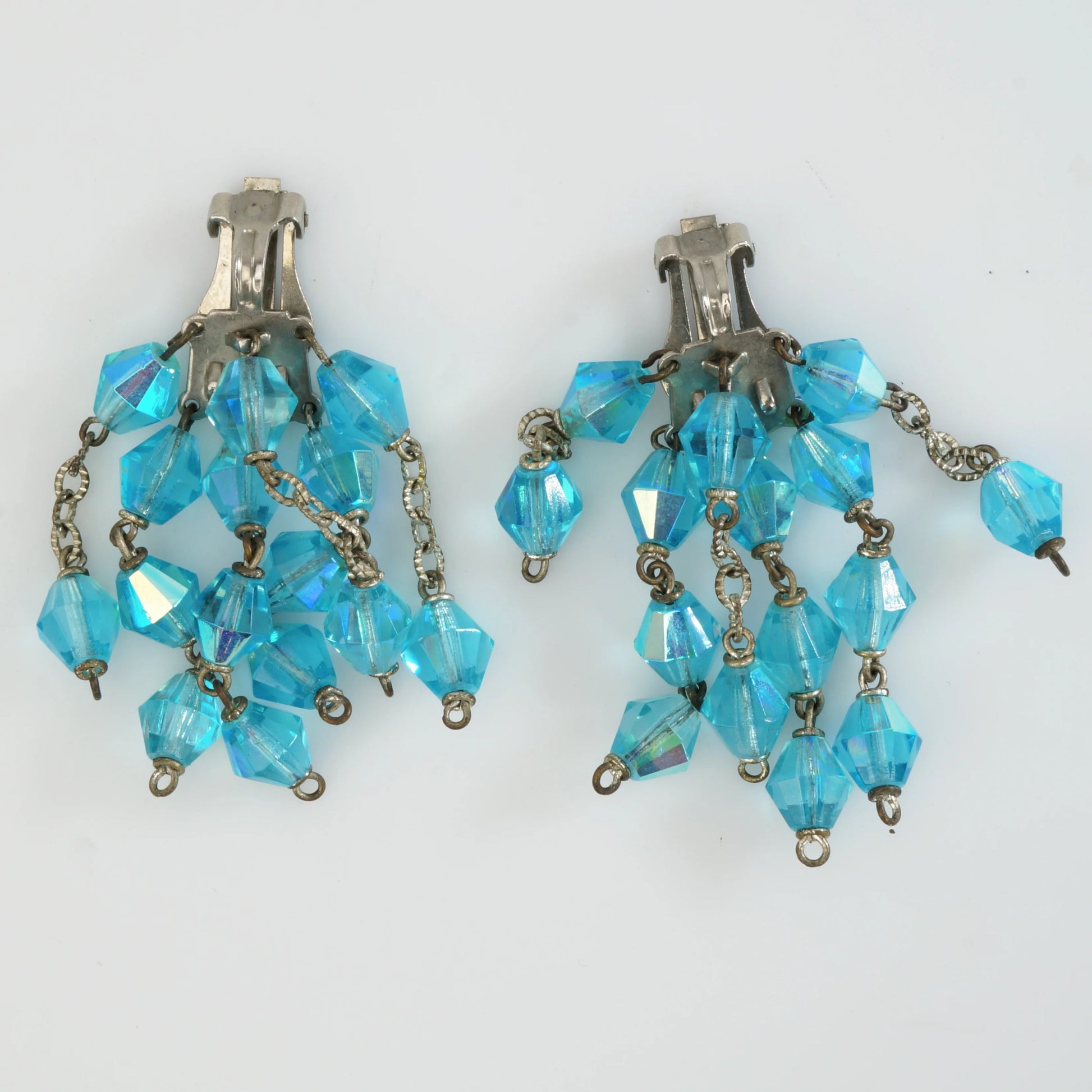 Vintage 1960s Blue Cascade Waterfall Chandelier Clip Earrings - Bear and Raven Antiques