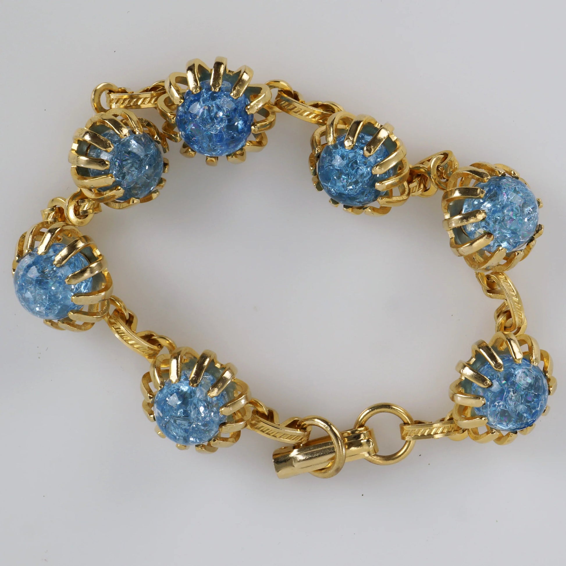 Vintage Blue Cracked Ice Glass Bead Jewelry Ensemble - Bear and Raven Antiques